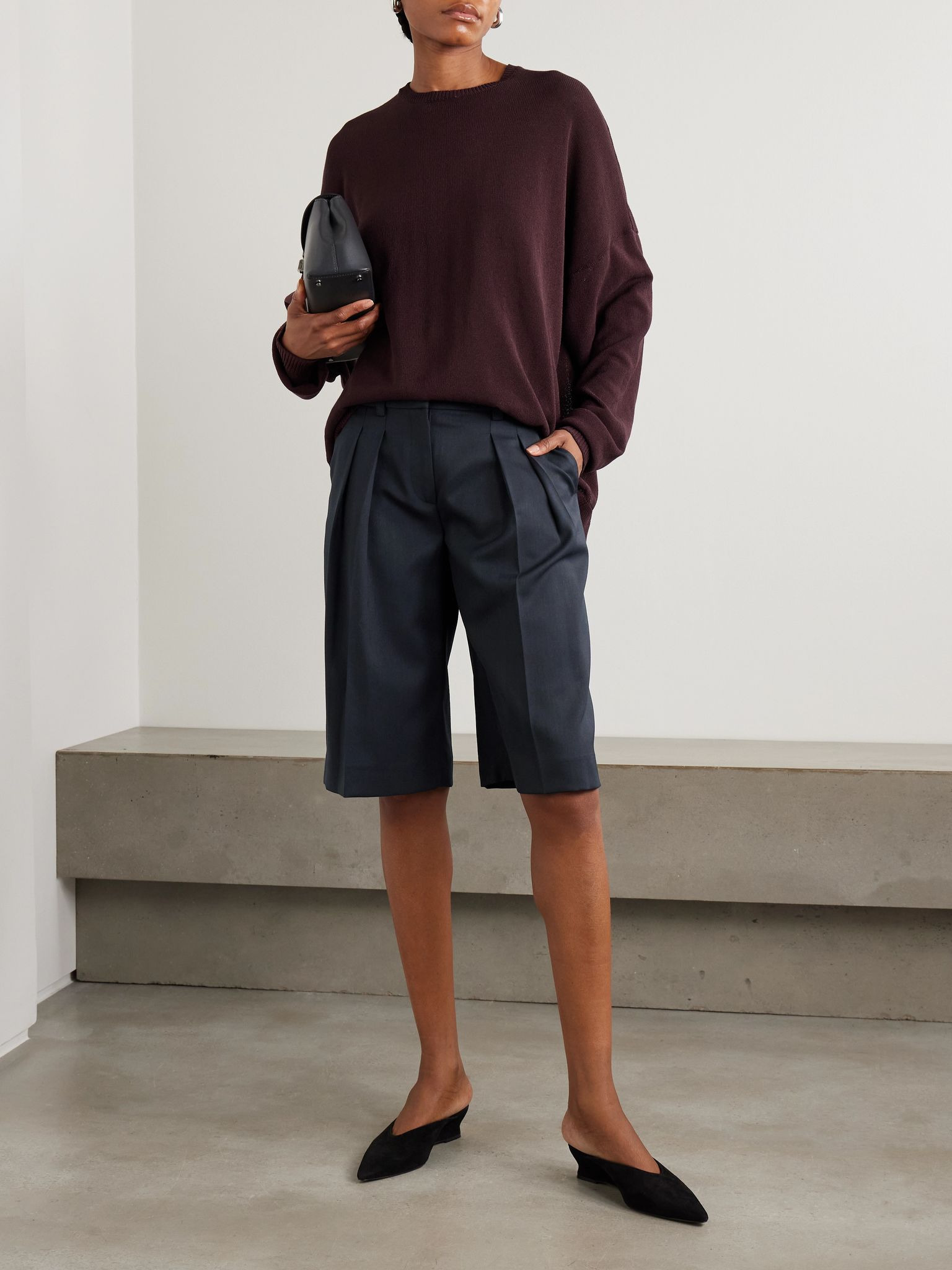 Bilbao pleated twill shorts Navy - 2