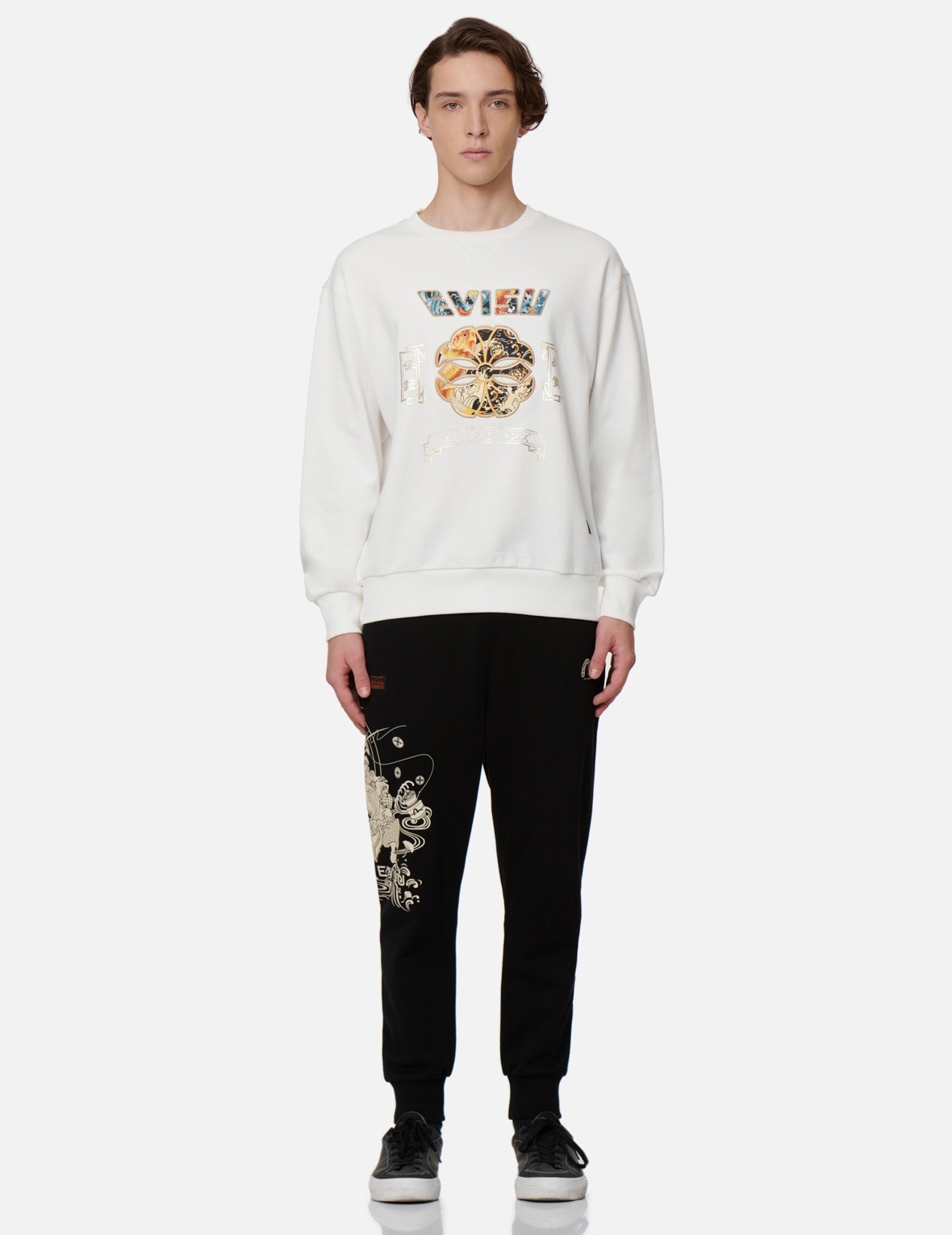 KOI AND WAVE PATTERN KAMON PRINT SWEATSHIRT - 5