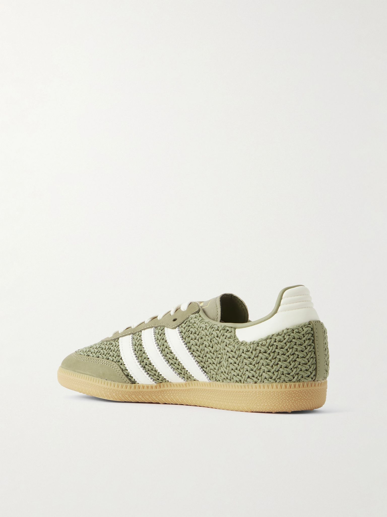 Samba OG Nubuck and Leather-Trimmed Stretch-Knit Sneakers Green - 4