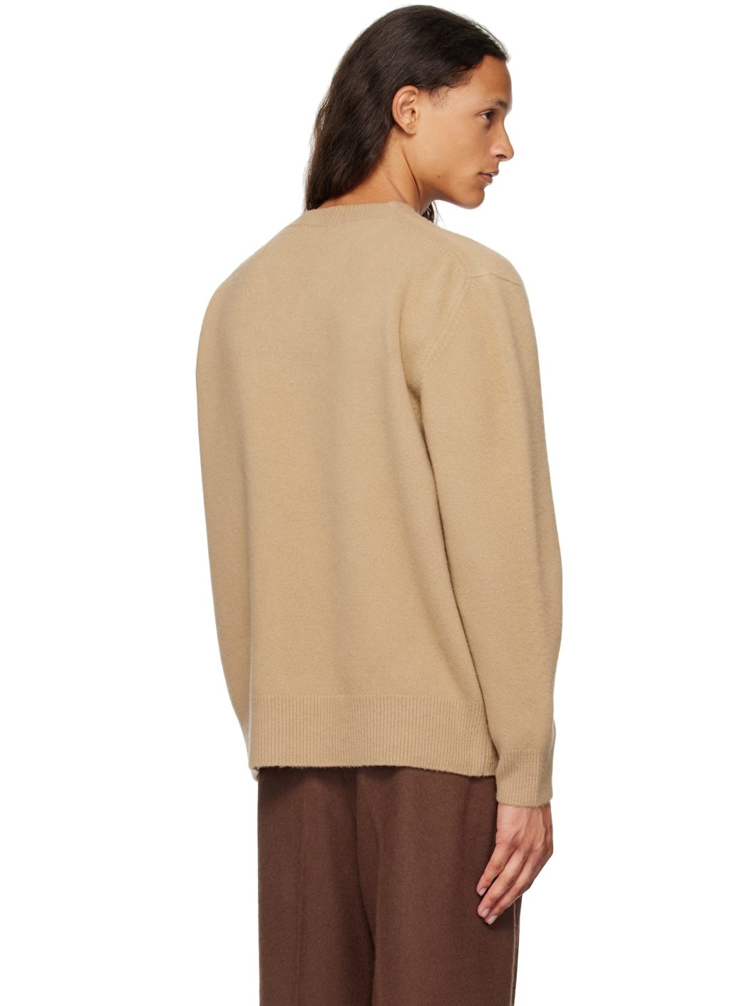 Beige Relaxed V-Neck Sweater - 3