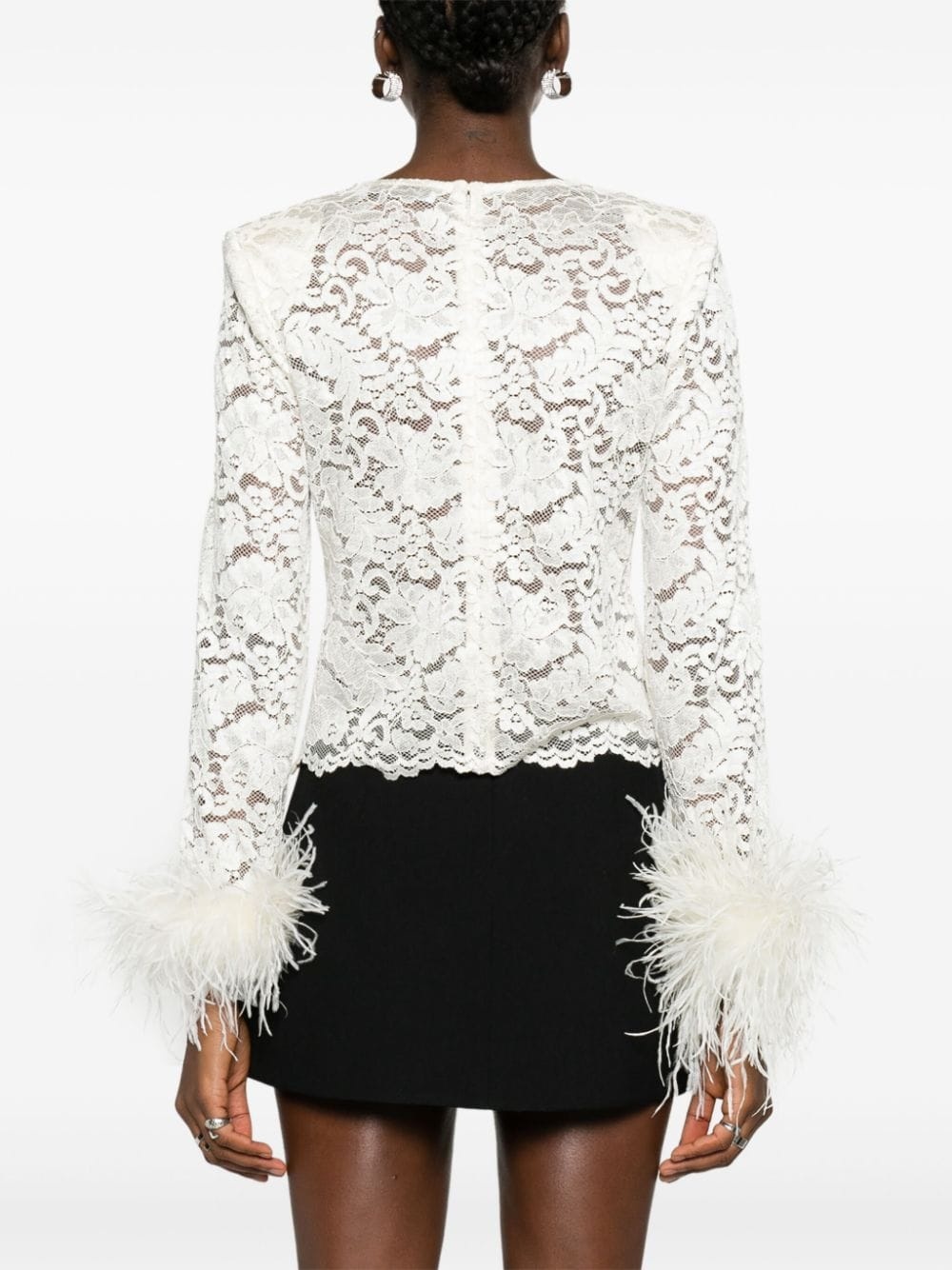 feather-detail cord lace top - 4