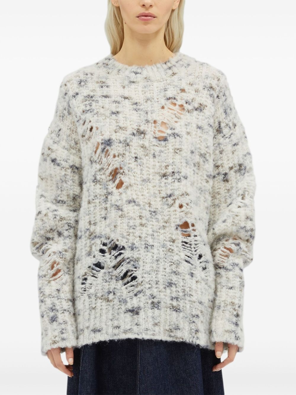 distressed marble-knit jumper - 3