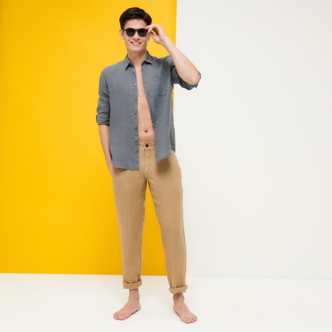 Men Linen Shirt Natural Dye - 8
