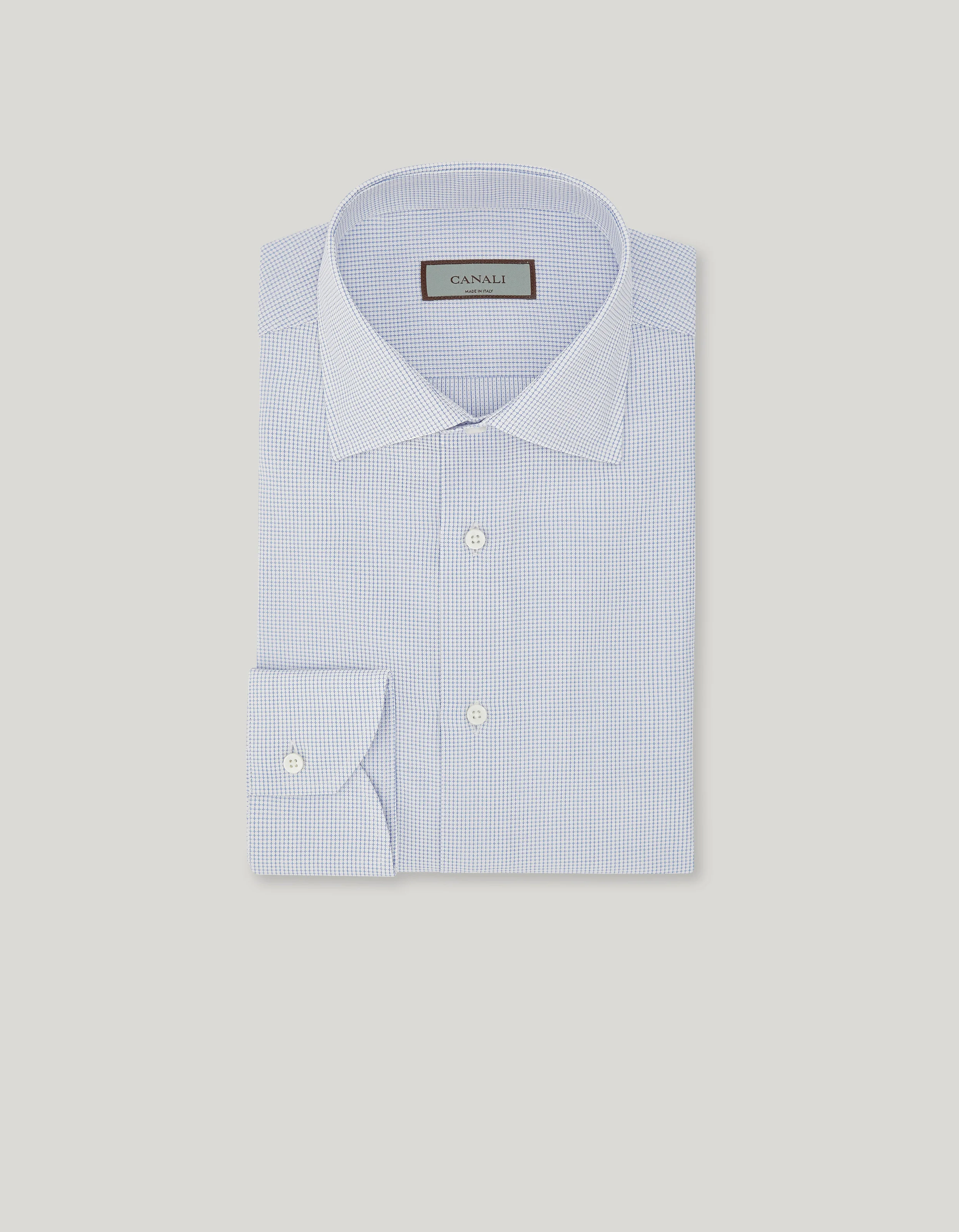 CANALI IMPECCABILE WHITE AND LIGHT BLUE COTTON MICRO-CHECK REGULAR-FIT SHIRT - 1