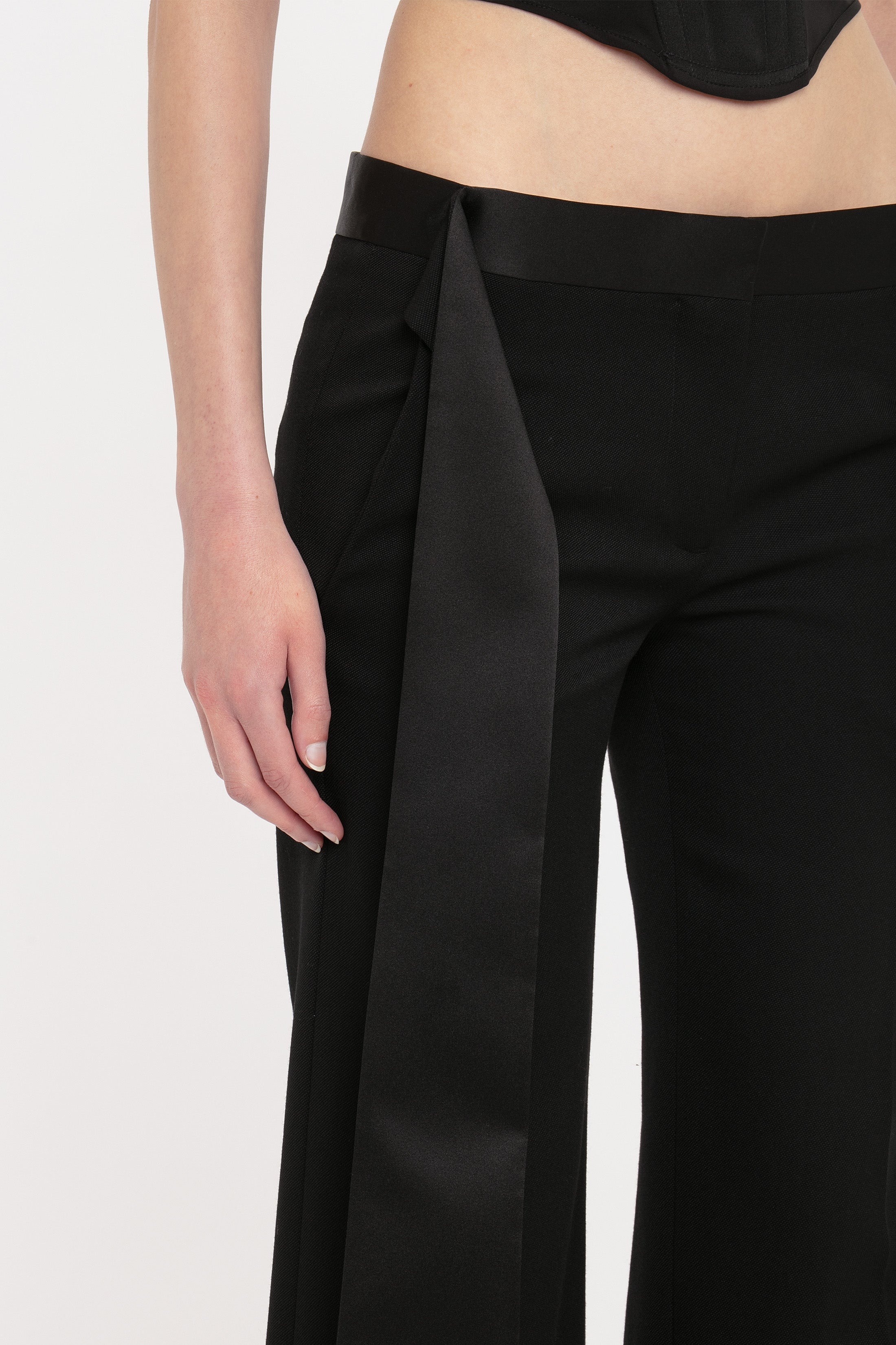 Satin Waistband Trouser In Black - 5