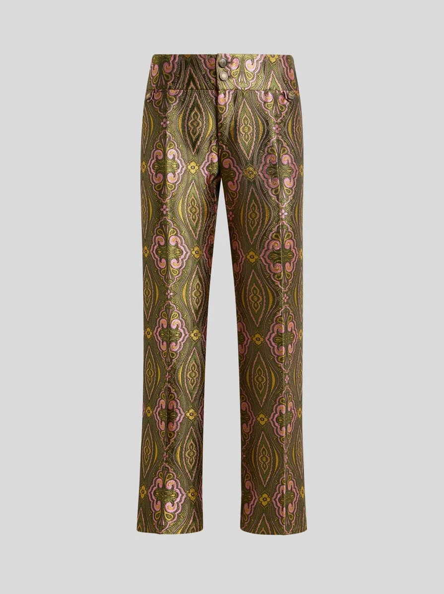 JACQUARD TROUSERS WITH FLORAL MEDALLION MOTIF - 1