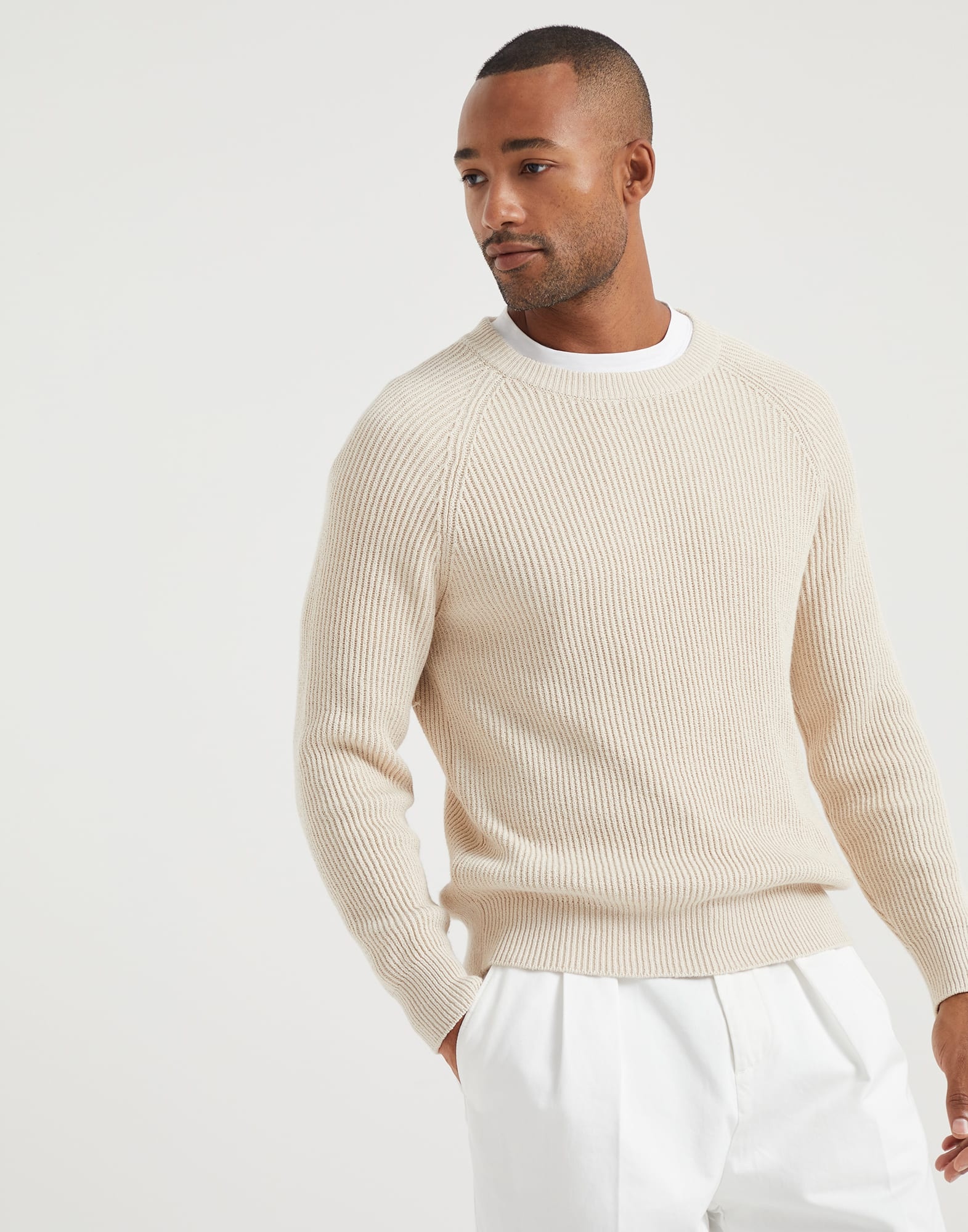 Malfilé cotton English rib sweater with raglan sleeves - 1