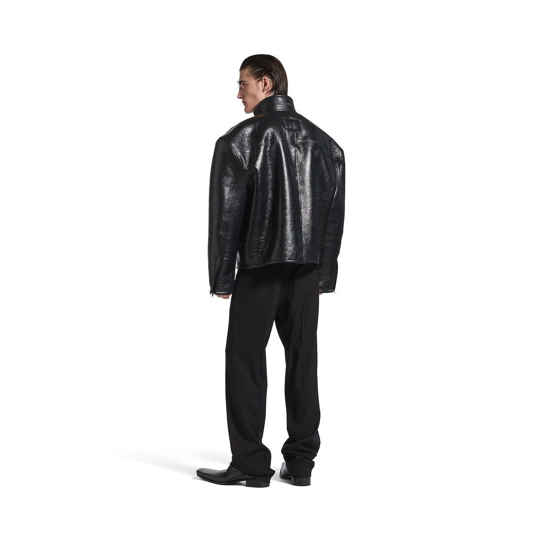 Men's Shearling Zip-up Jacket in Black - 4