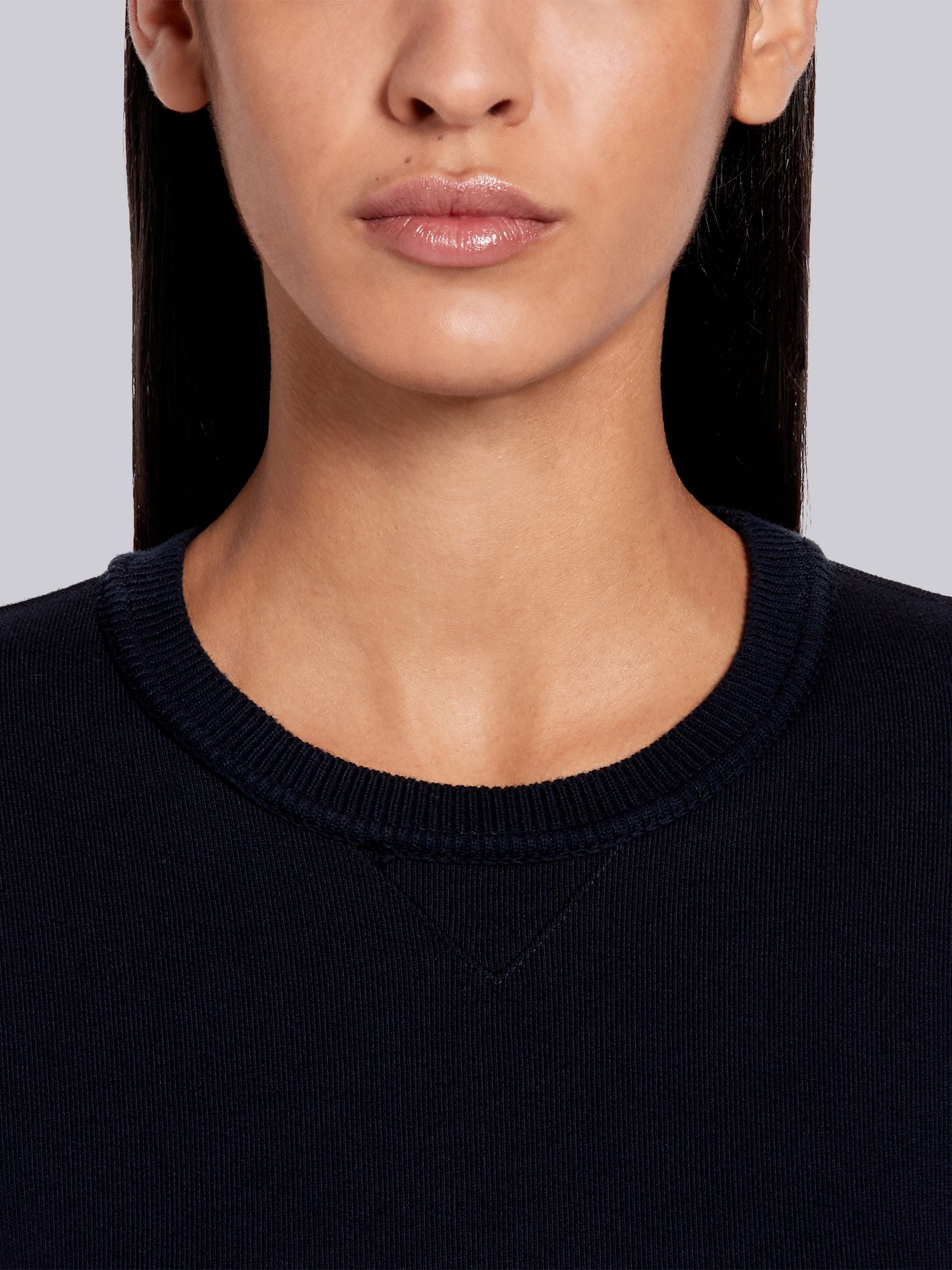 Navy Classic Loopback Tonal 4-Bar Crewneck Sweater Dress - 4