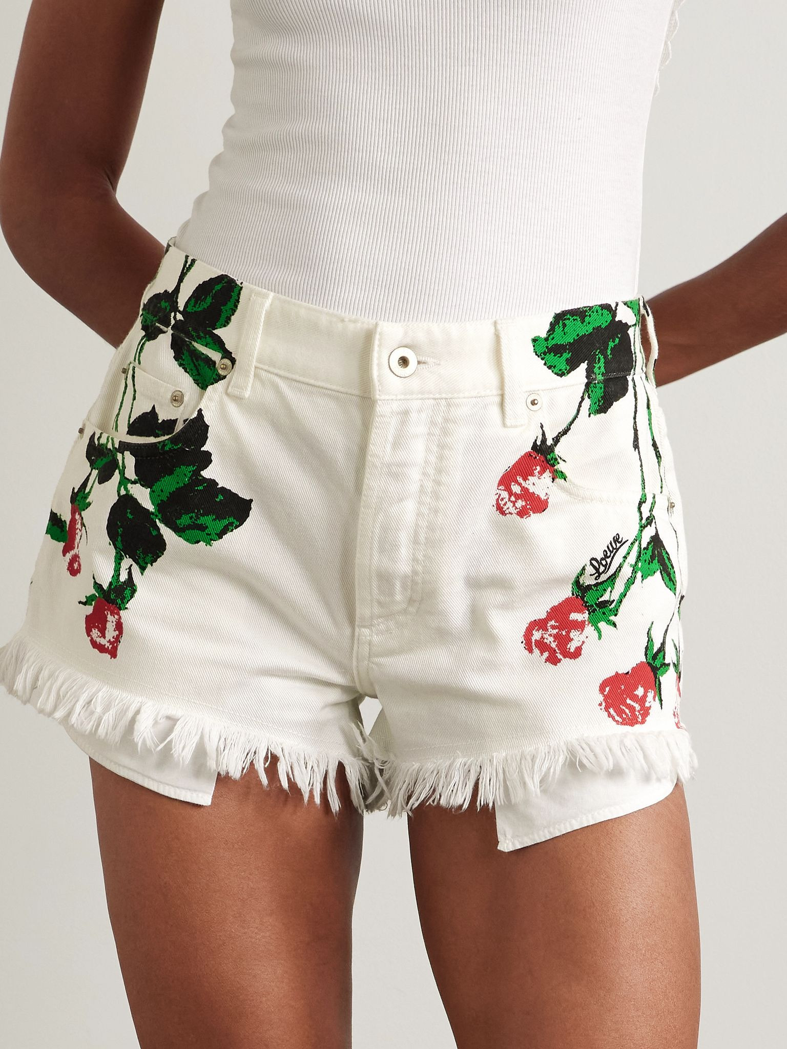 + Paula's Ibiza frayed floral-print denim shorts White - 3