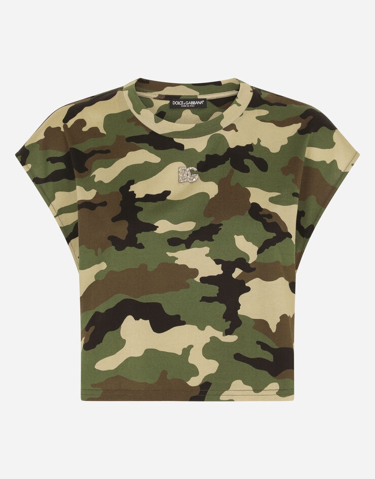 Cropped camouflage-print jersey T-shirt - 1