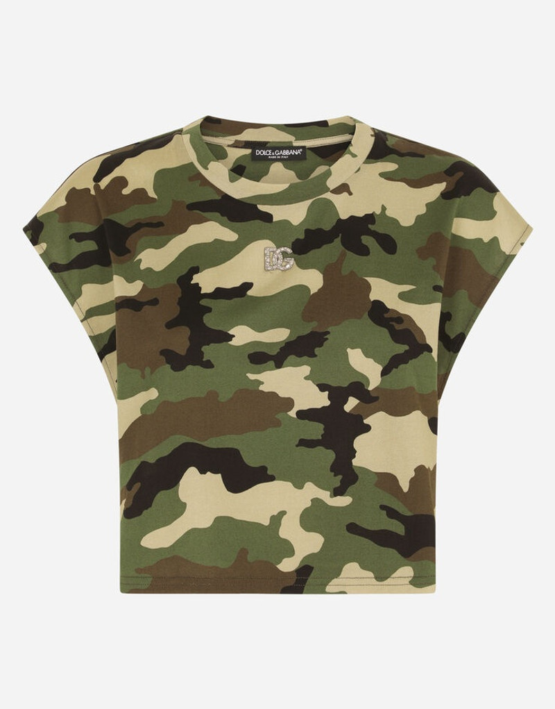 Cropped 위장 인쇄 jersey 티셔츠 1