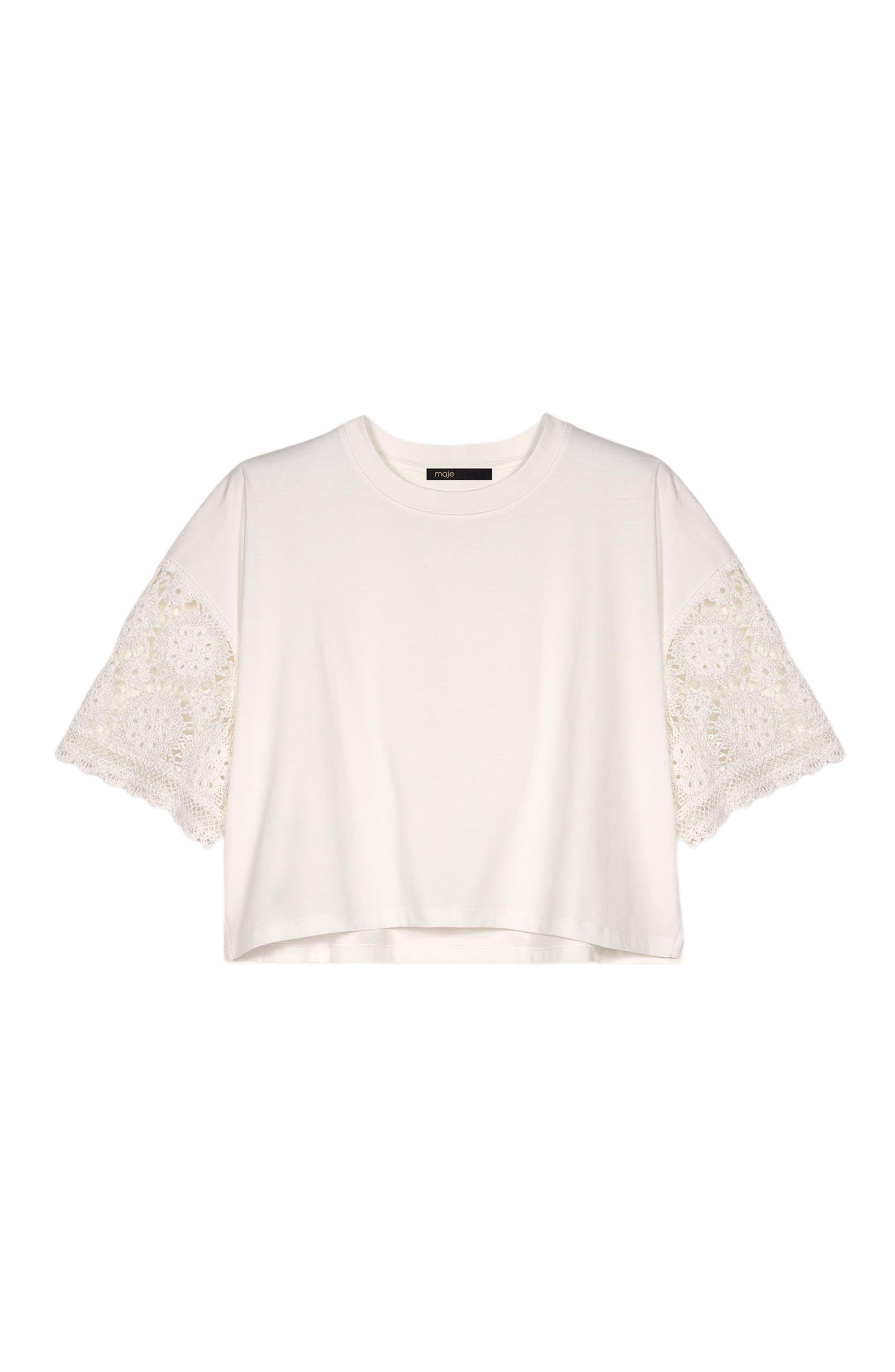 maje T-shirt with crochet sleeves in White at Nordstrom - 8