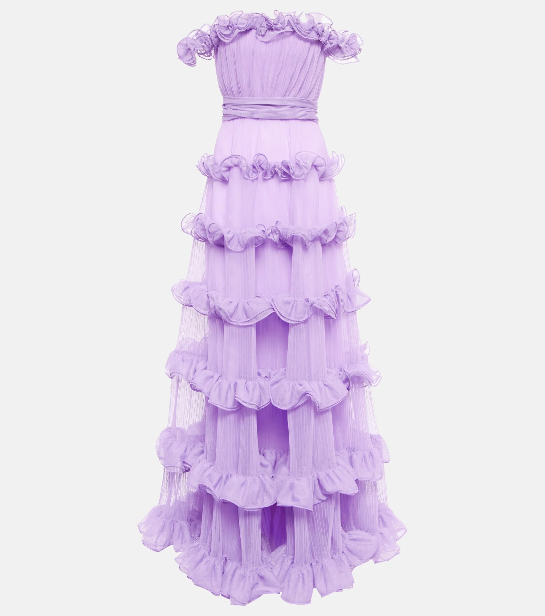 Off-shoulder ruffled tulle gown - 1