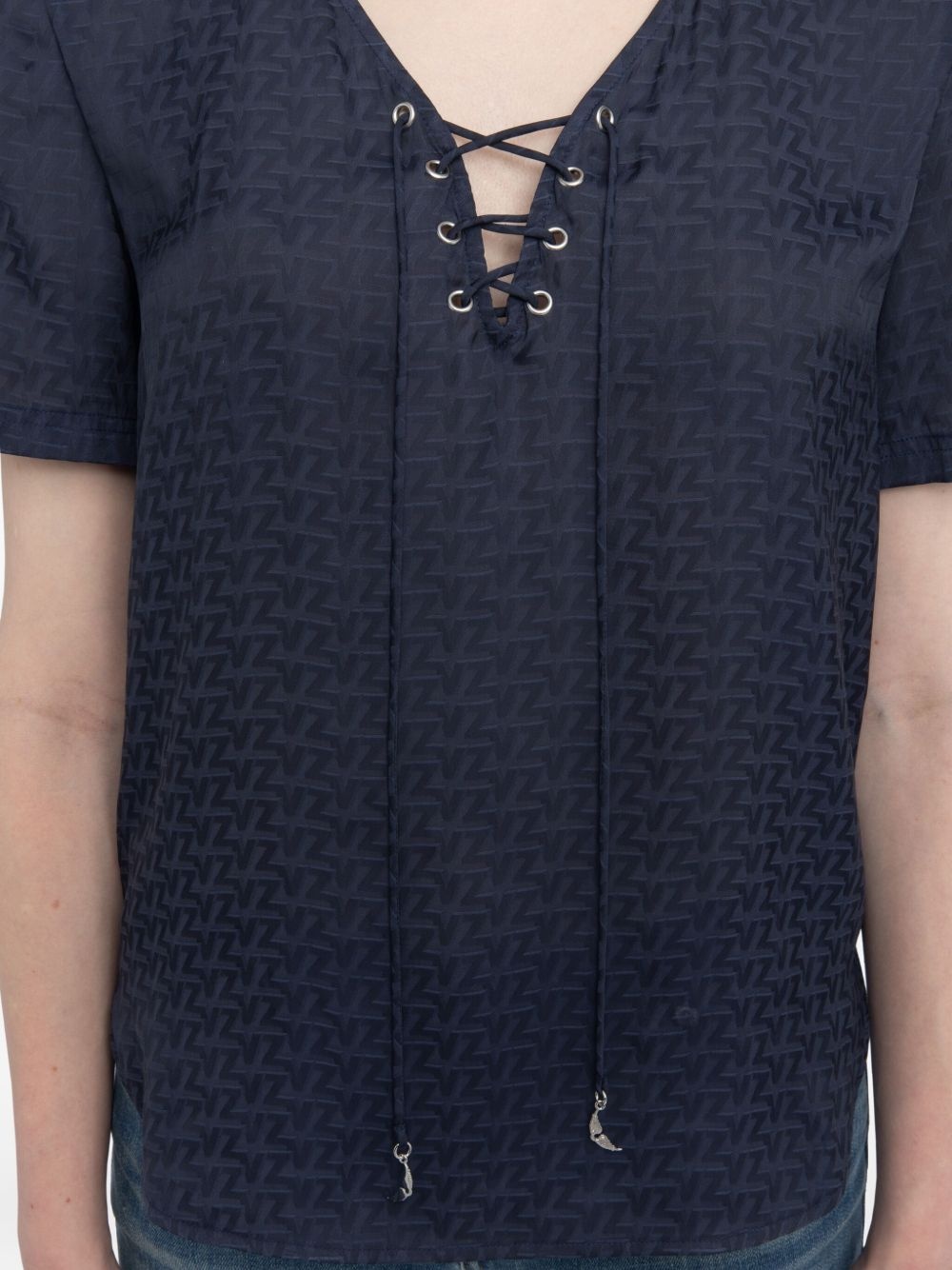 lace-up v-neck t-shirt - 6