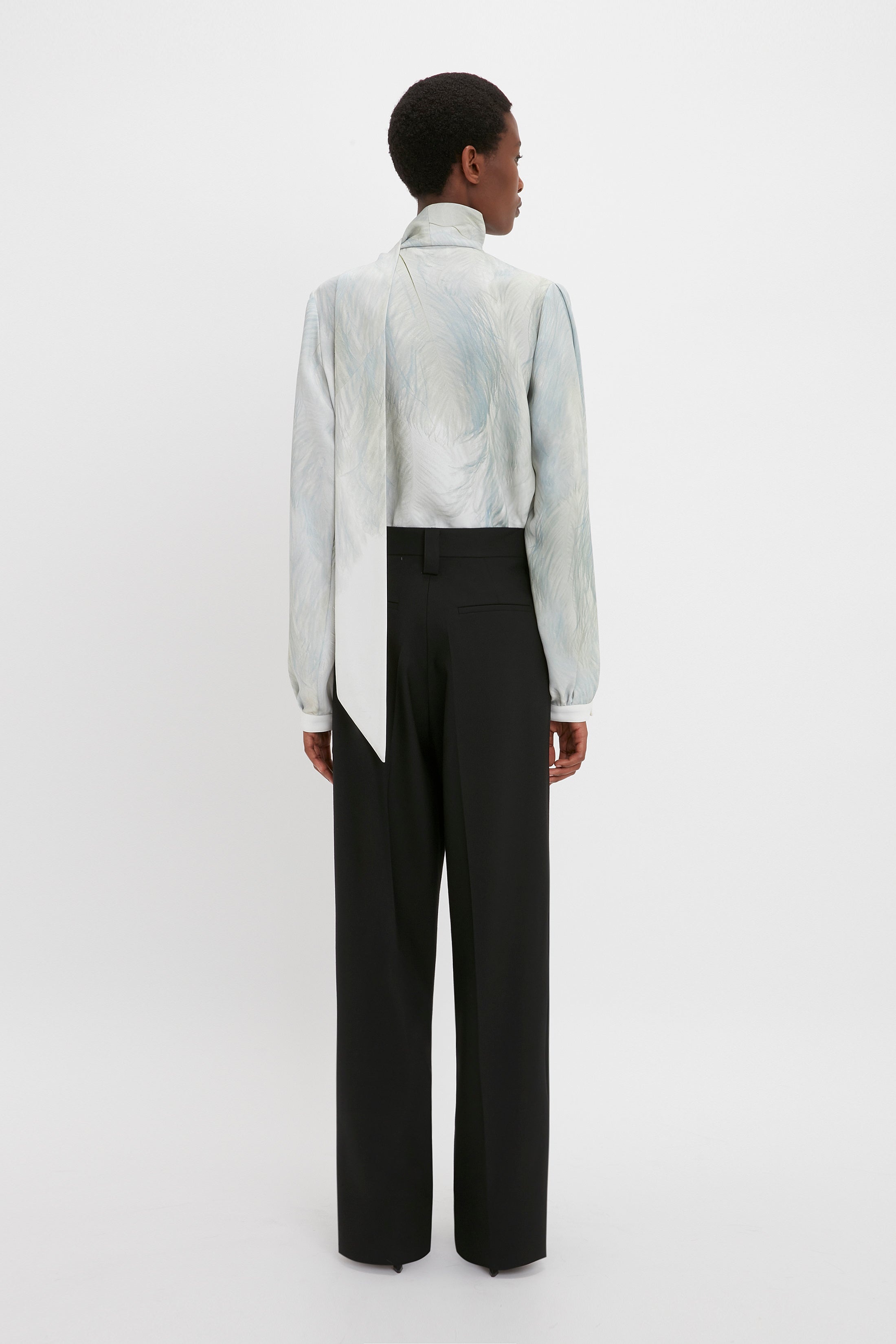Scarf Neck Blouse In White Digital Feather Print - 5