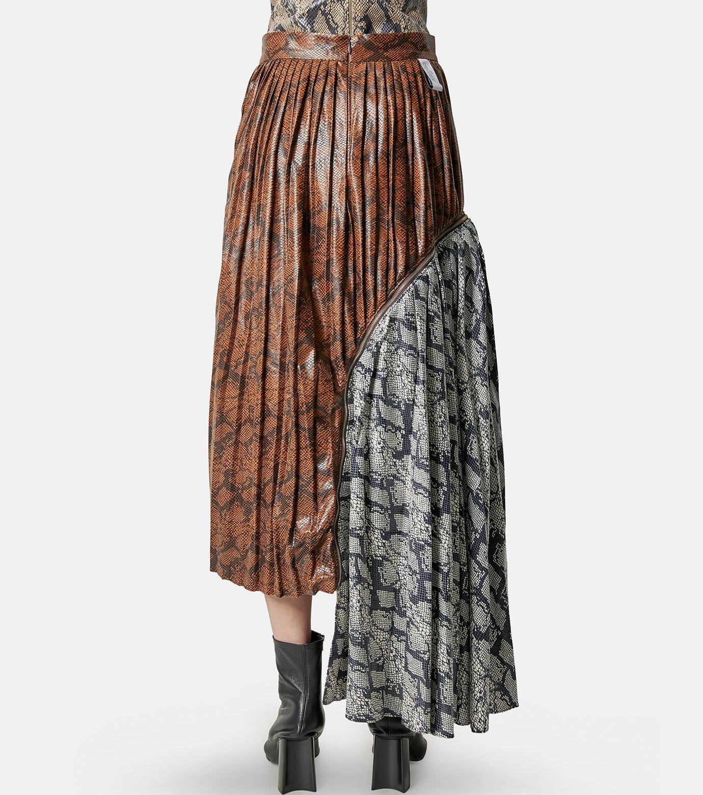 Zip Detailed Asymmetric Pleated Skir - 3
