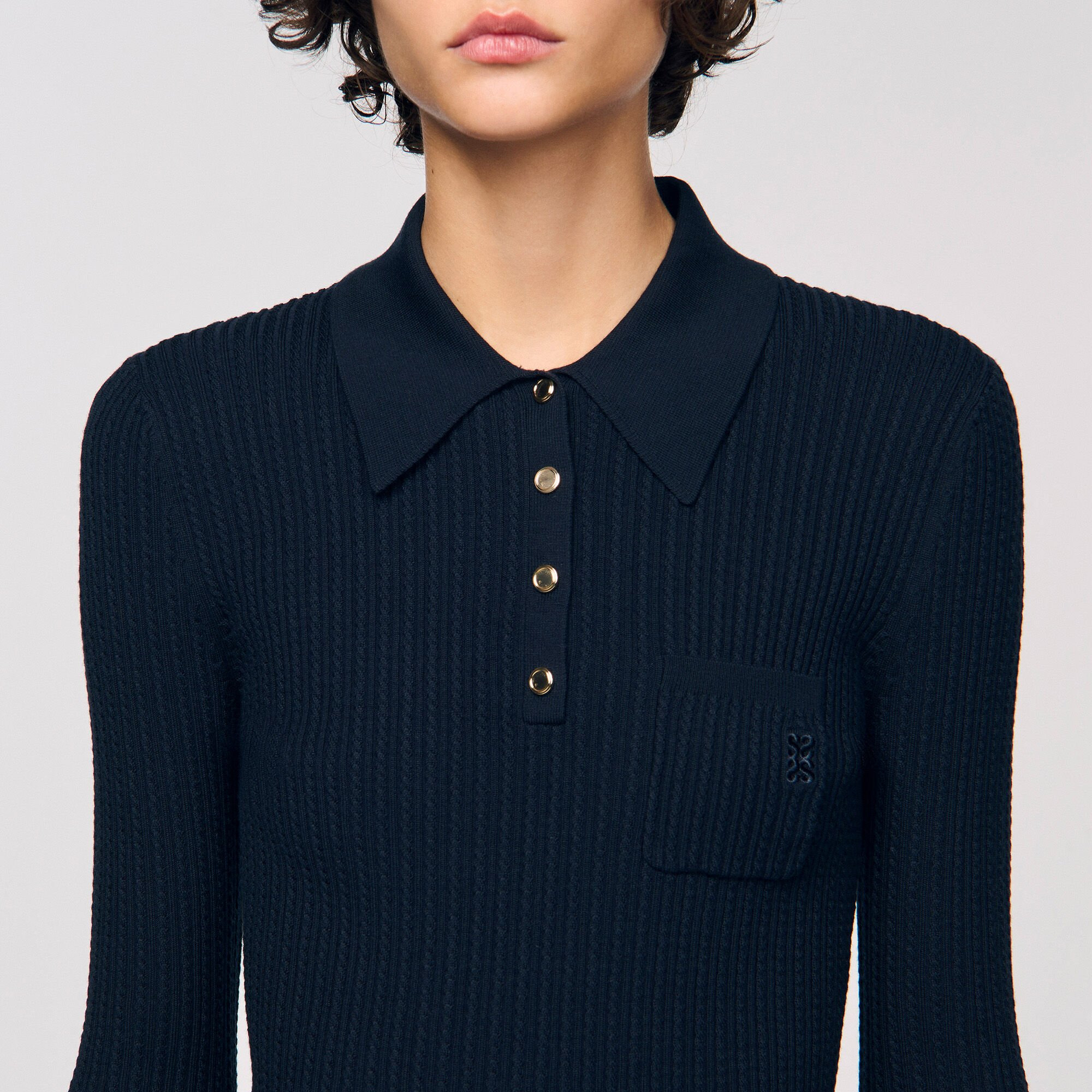 CABLE KNIT POLO SWEATER - 3