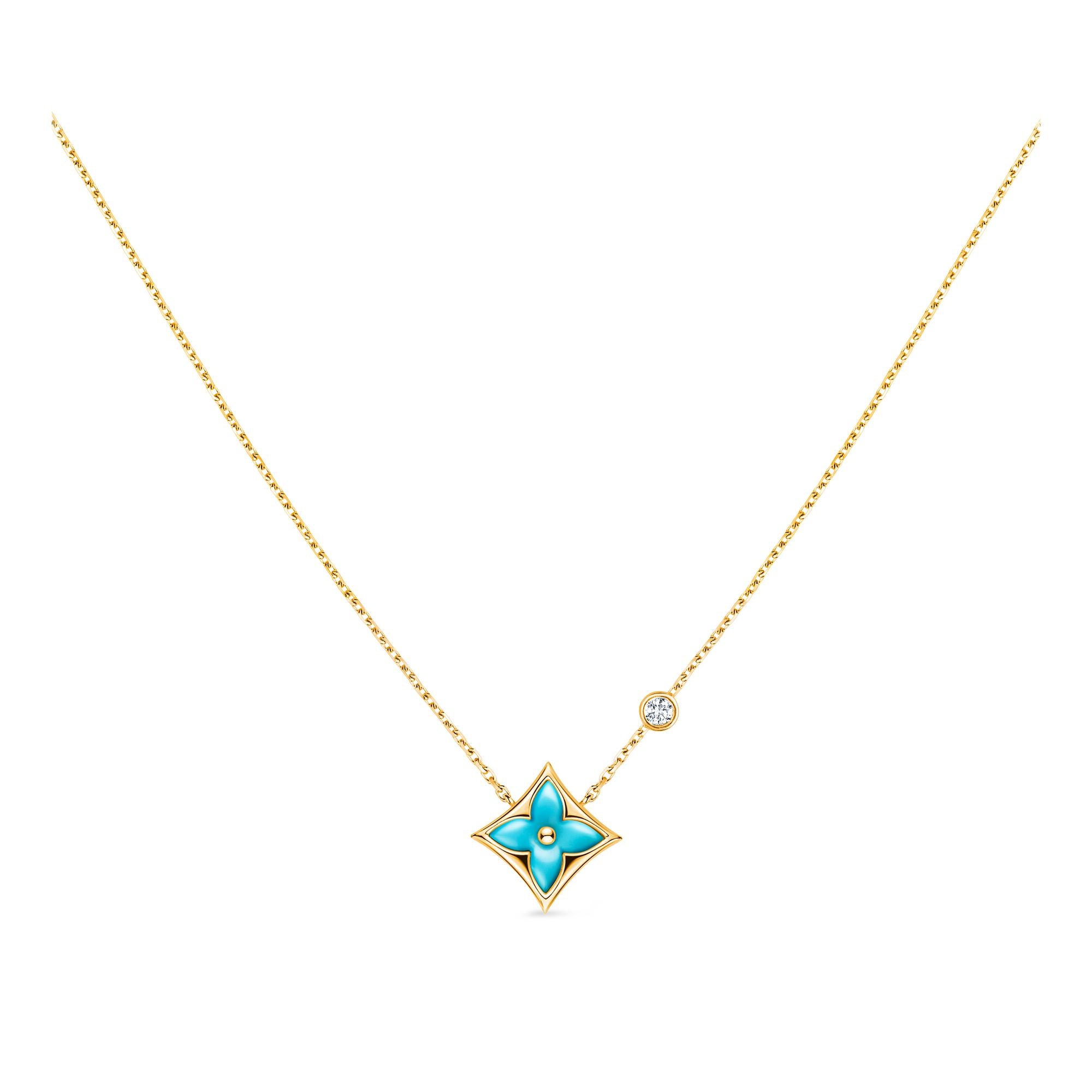 Color Blossom BB Star Pendant, Yellow gold, Turquoise and diamond - 1