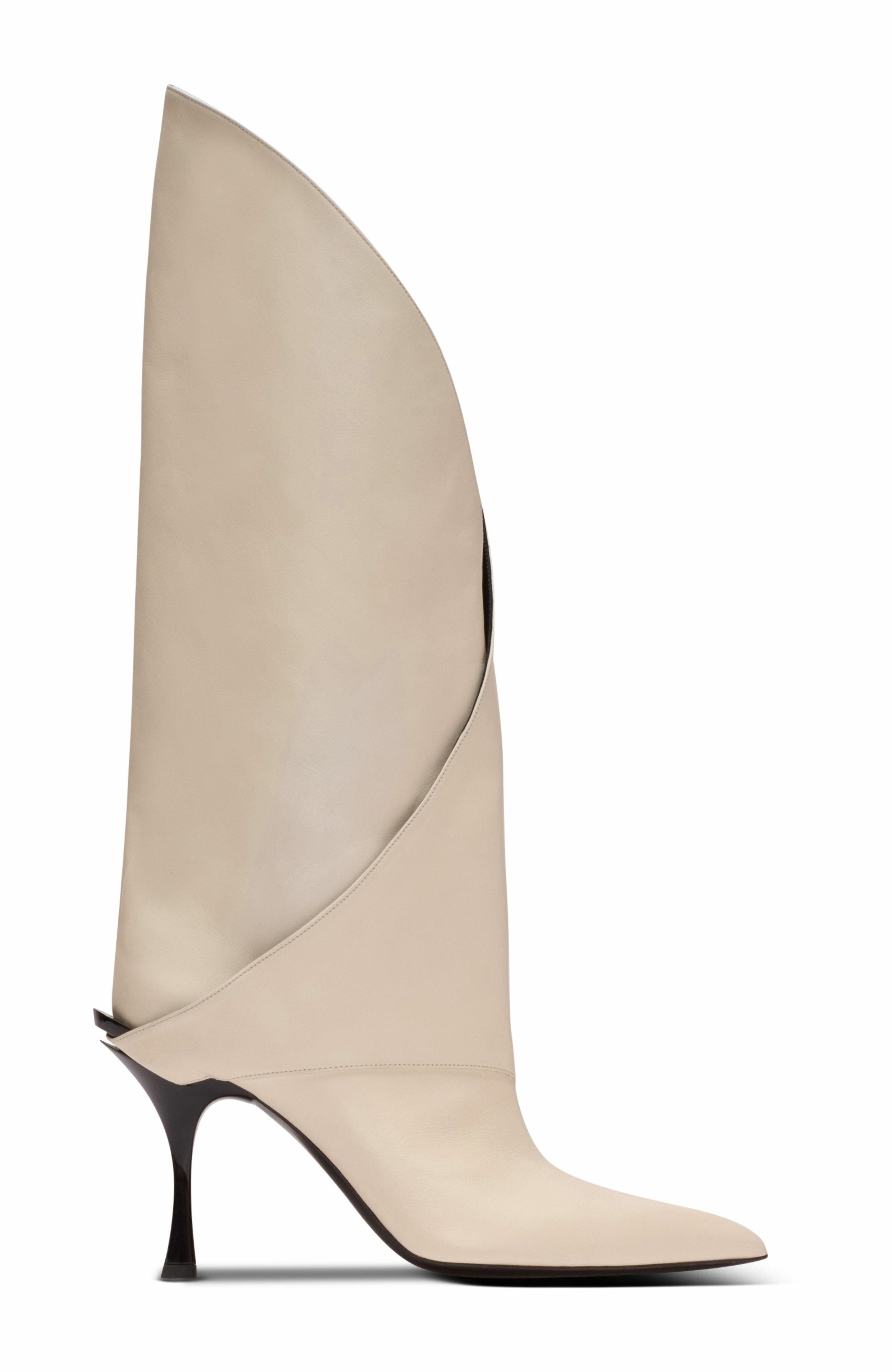 Balmain Twist Heeled Leather Boots in Beige at Nordstrom - 4