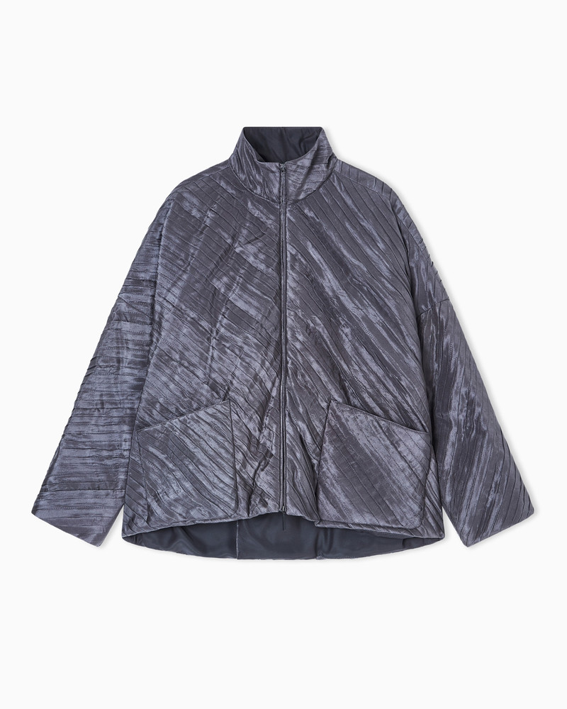 DIAGONAL PLEATED SILK PEA COAT 1