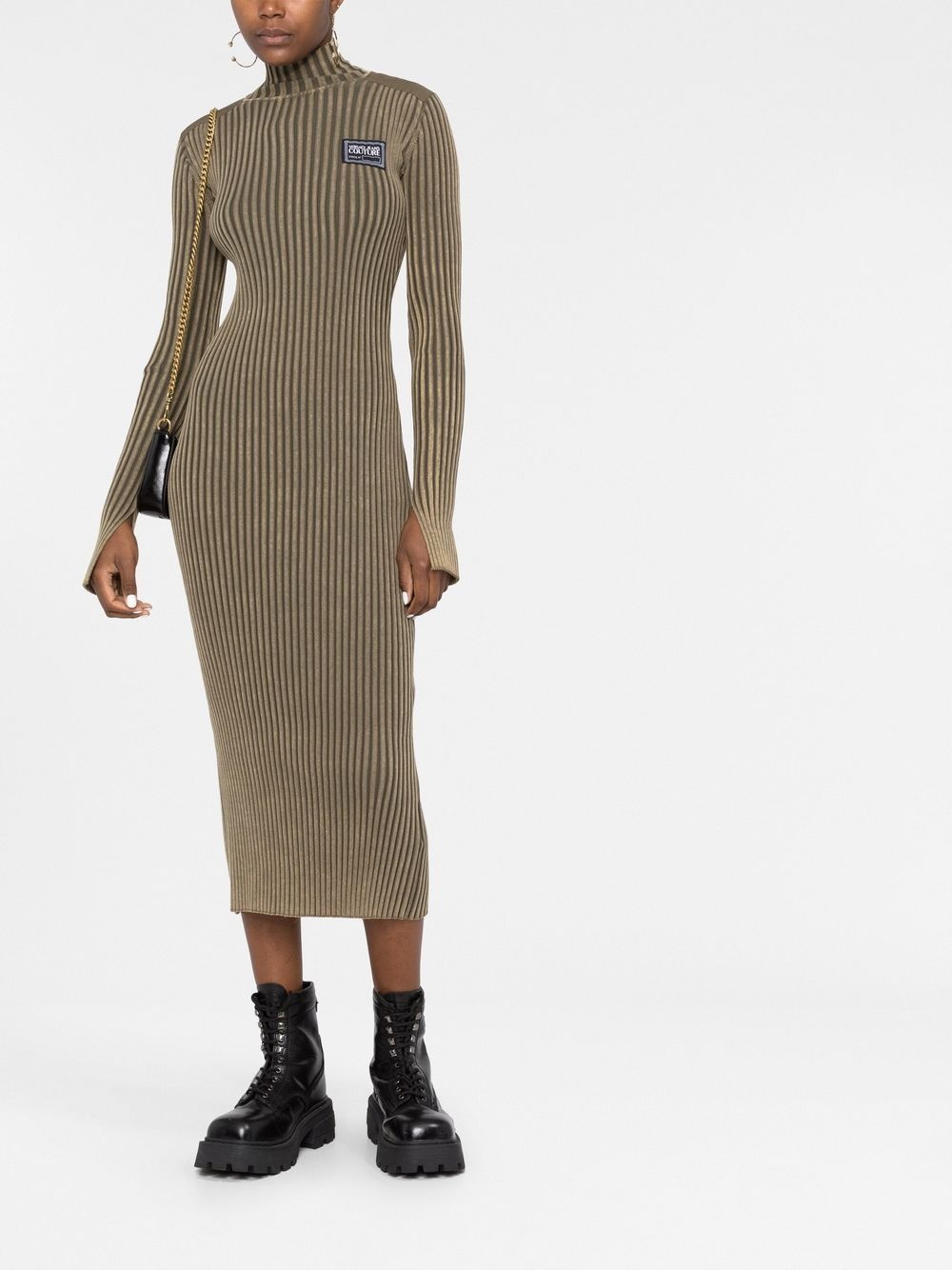 logo patch ribbed midi dress - 2