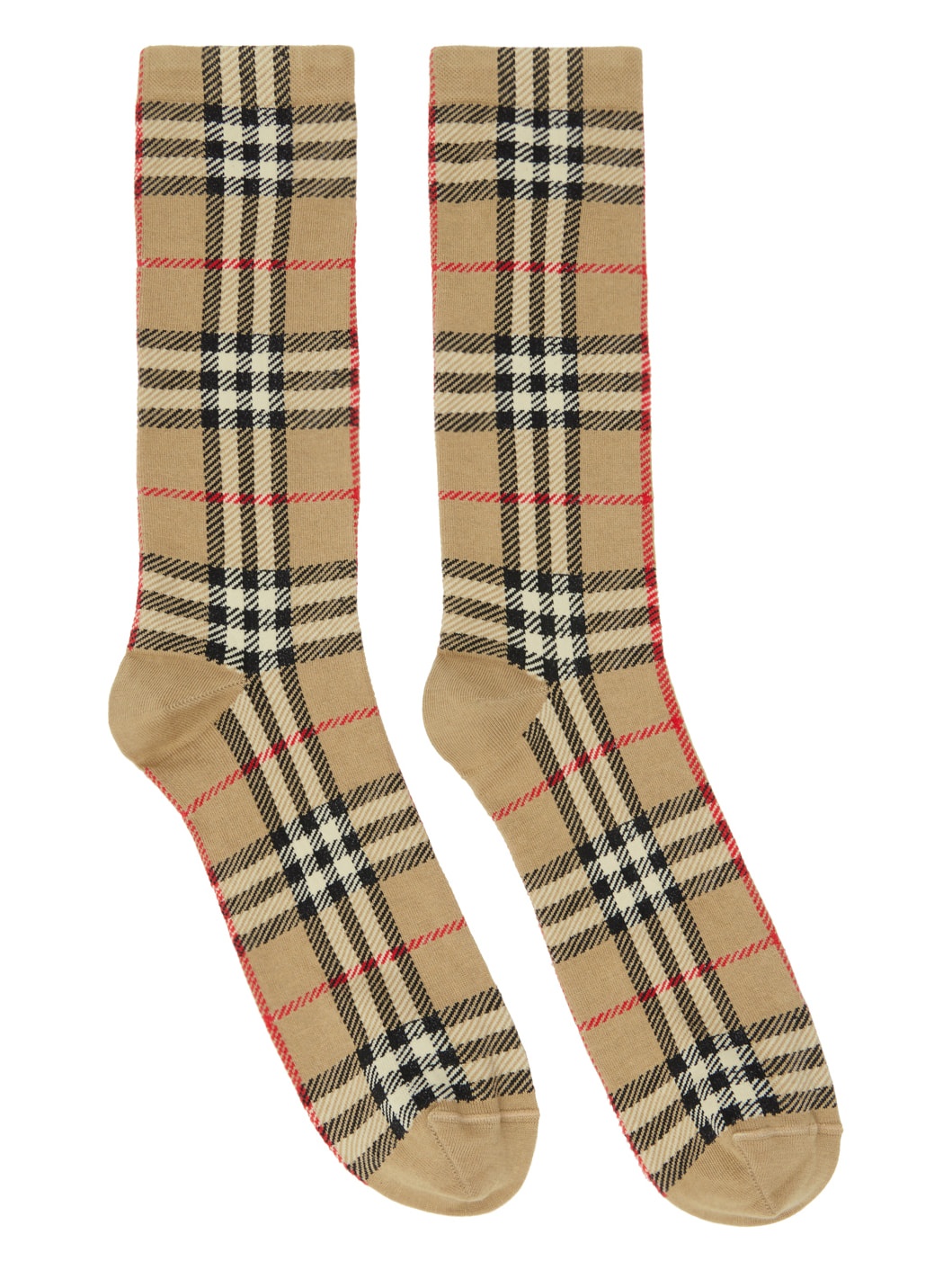 Beige Vintage Check Socks - 1