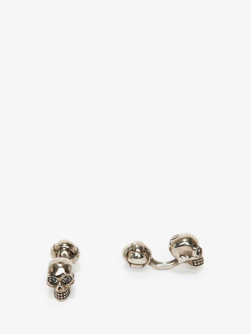 Men's Skull Cufflinks in Antique Silver - 2