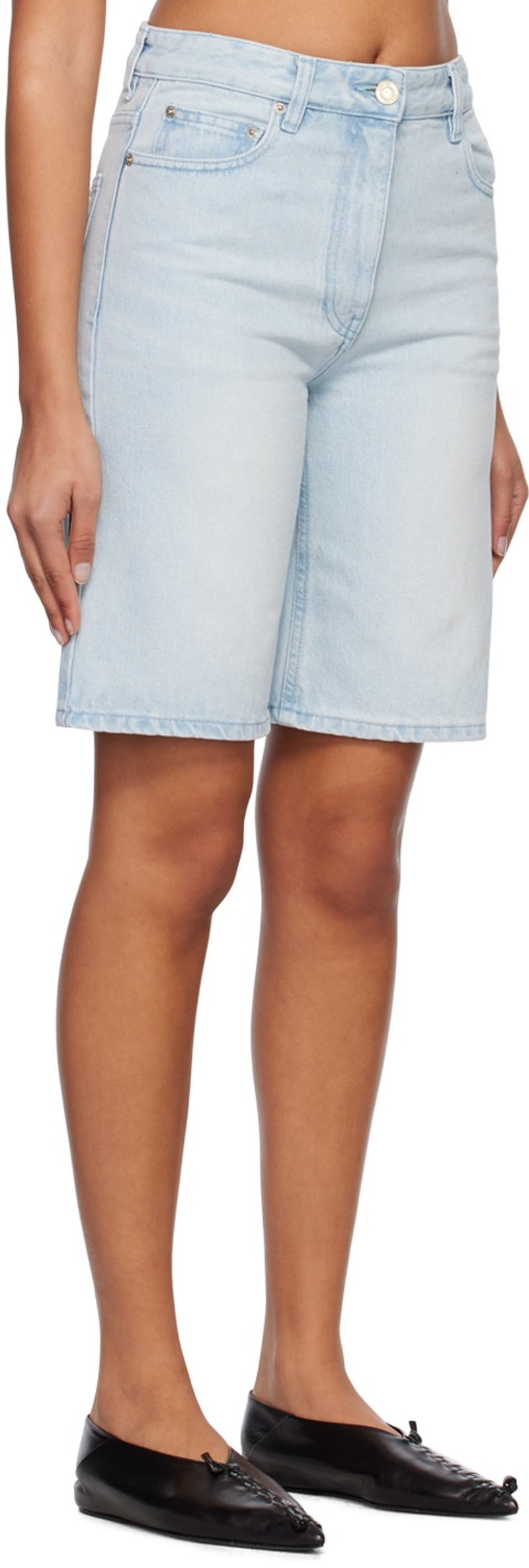 SYSTEM Blue Faded Denim Shorts outlook