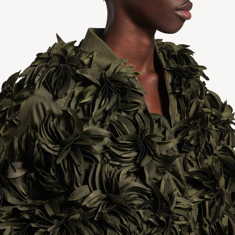 Women's Flowers Cocoon Bomber in Khaki 6