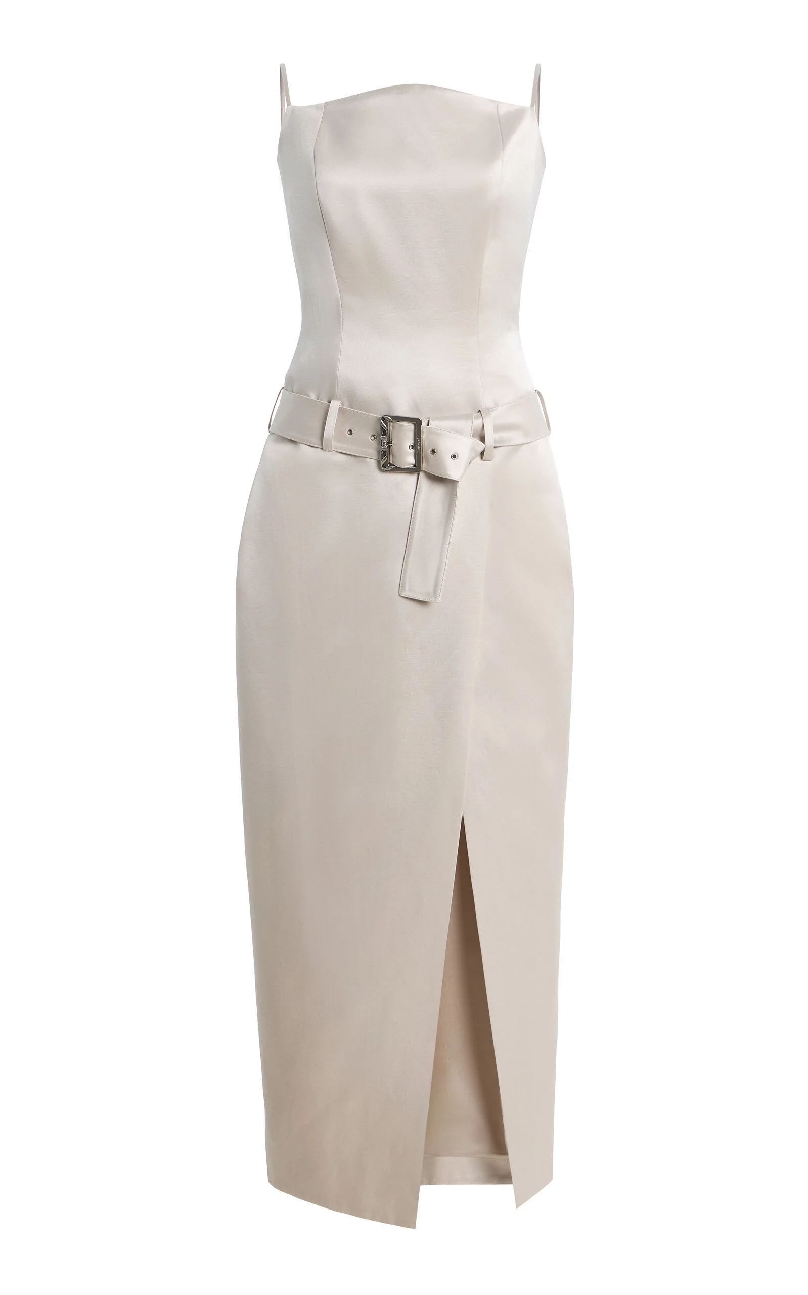 Exclusive Julie Belted Cotton-Silk Satin Midi Dress - 1
