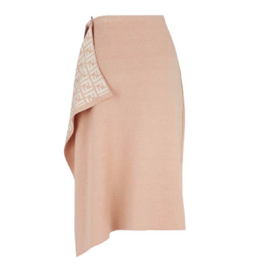 Fendi Logo Pattern Midi Drape Wool Skirt - 2
