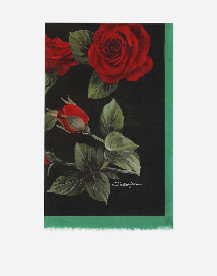 Modal and cashmere scarf with red rose print - 1