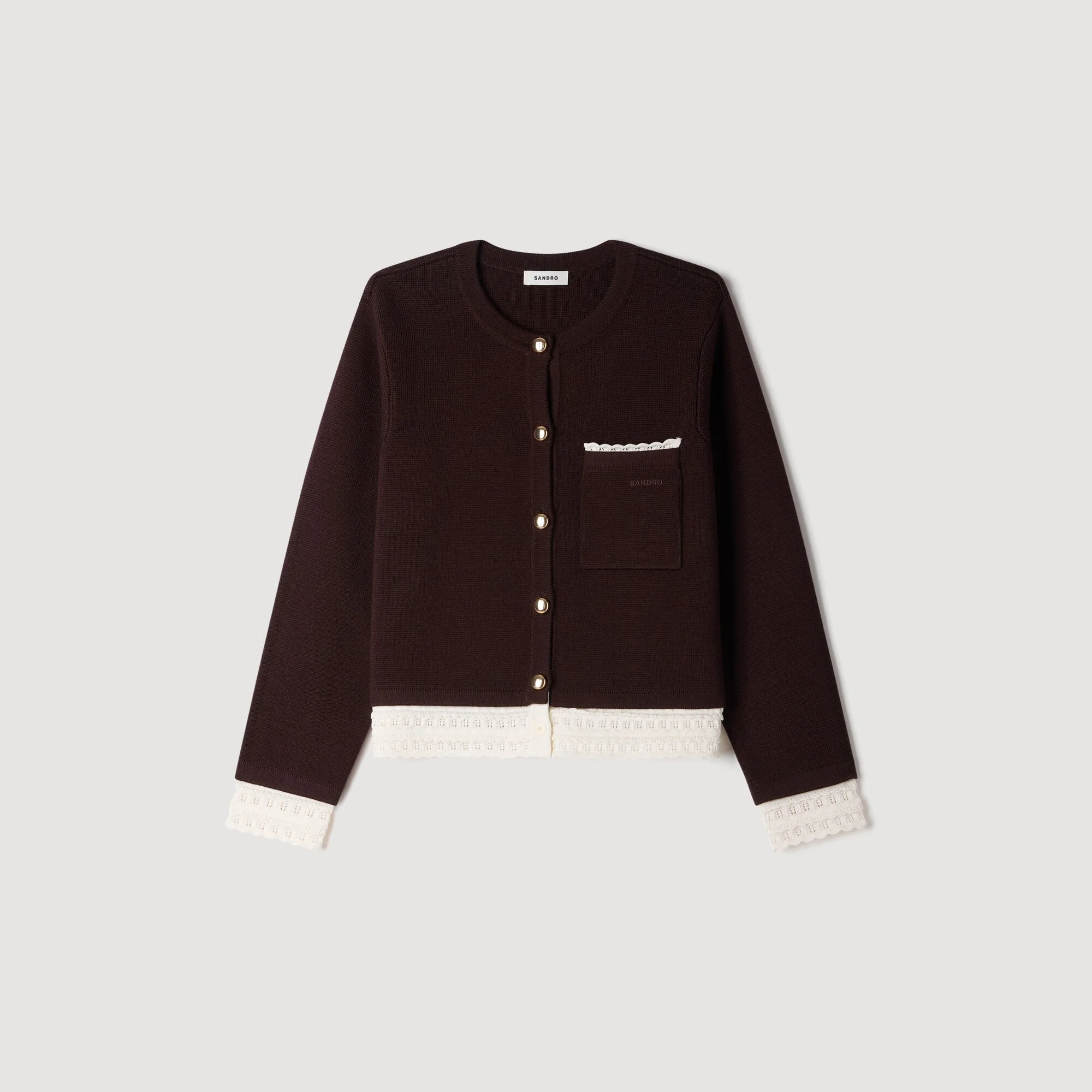 CARDIGAN WITH CONTRAST LACE - 1