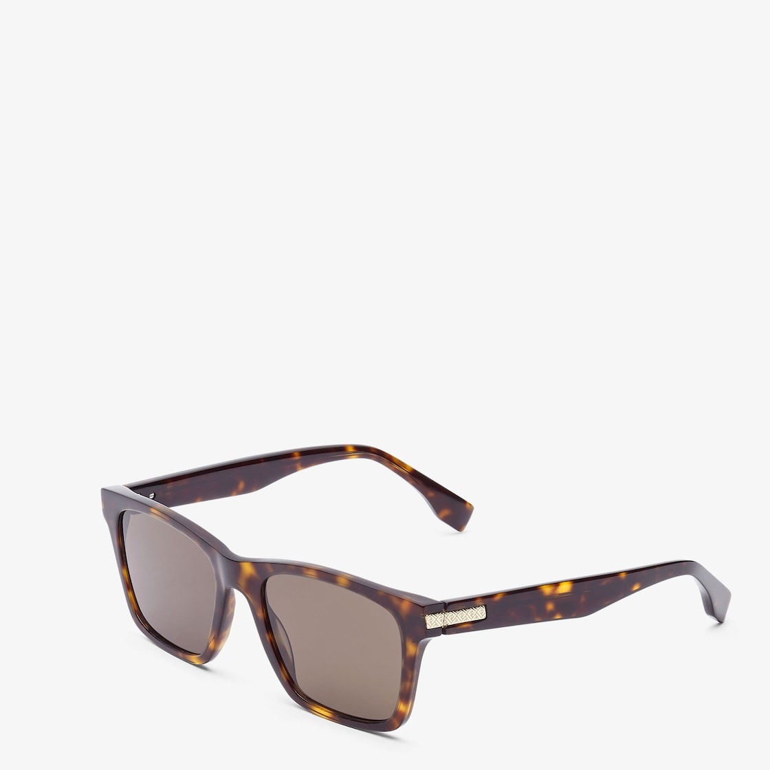 Rectangular Fendi Essential sunglasses in Havana acetate. Light gold-colored metal detail and engrav - 2