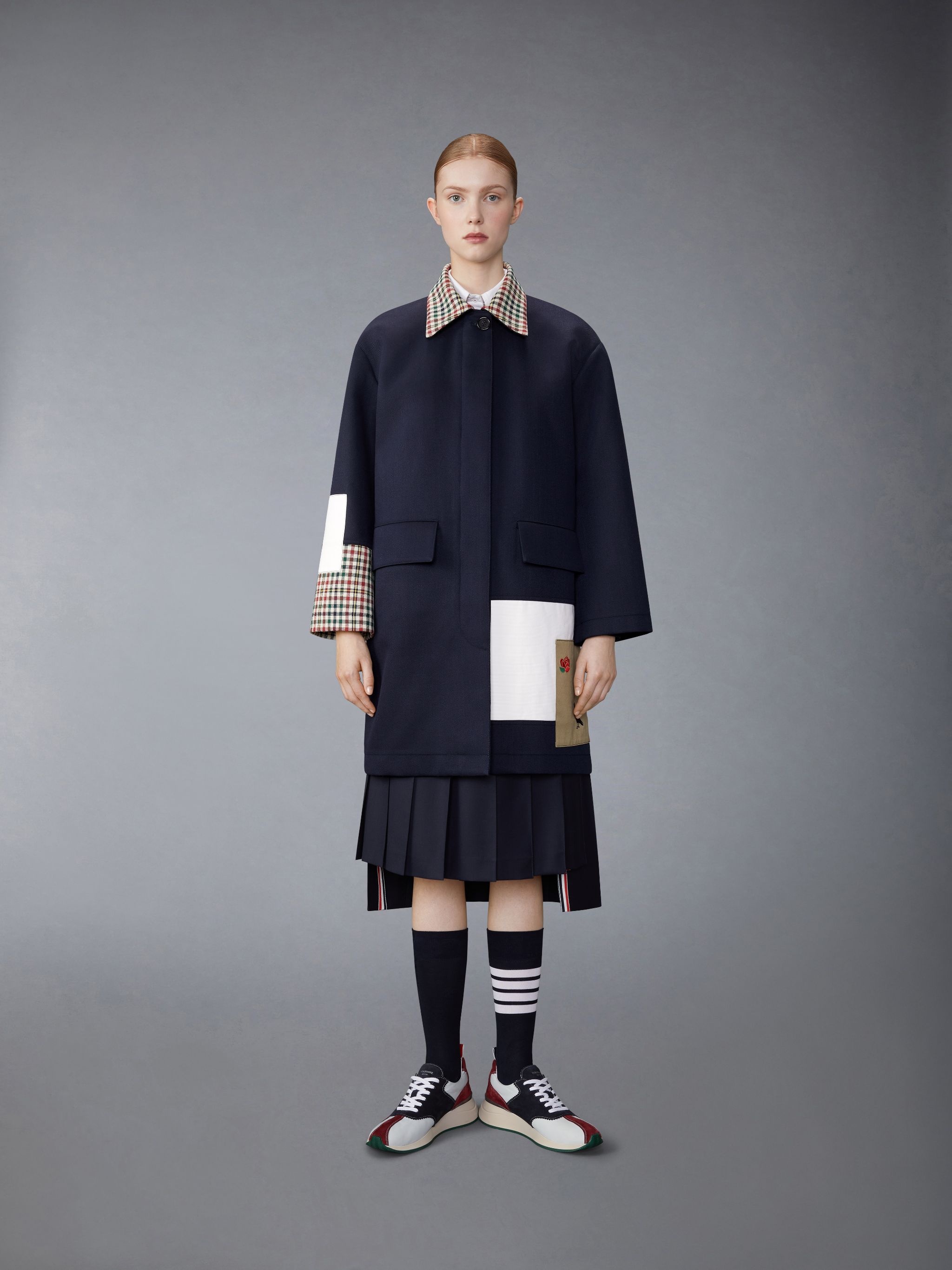 Double Face Wool Twill Detachable Shearing Collar Patchwork Bal Collar Raincoat - 2