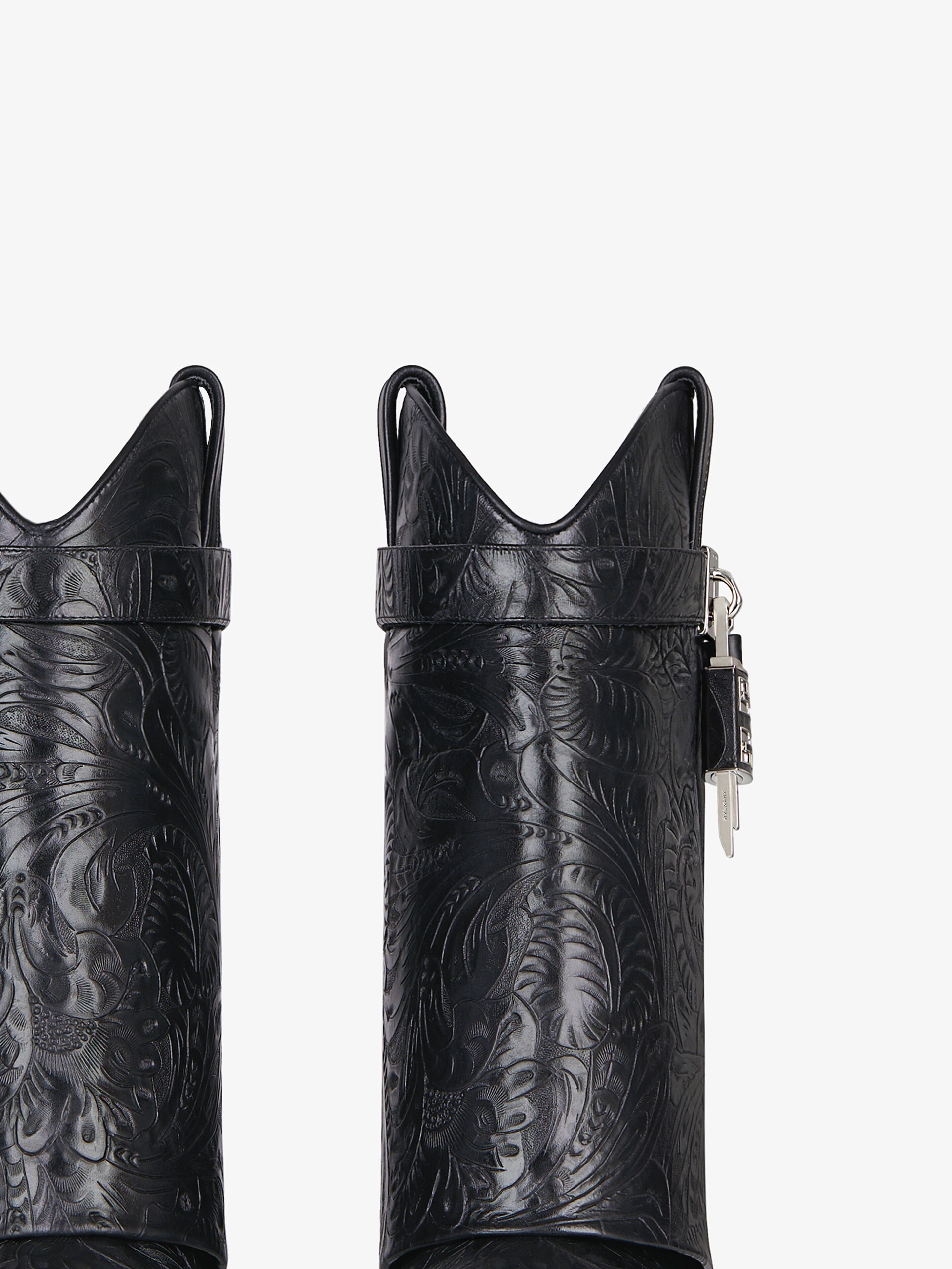 SHARK LOCK COWBOY ANKLE BOOTS IN WESTERN LEATHER - 5