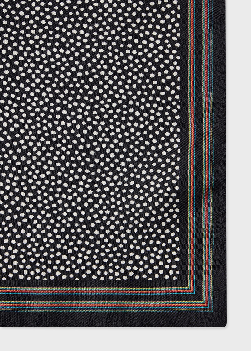 Paul Smith Black Polka Dot and 'Signature Stripe' Trim Pocket Square outlook