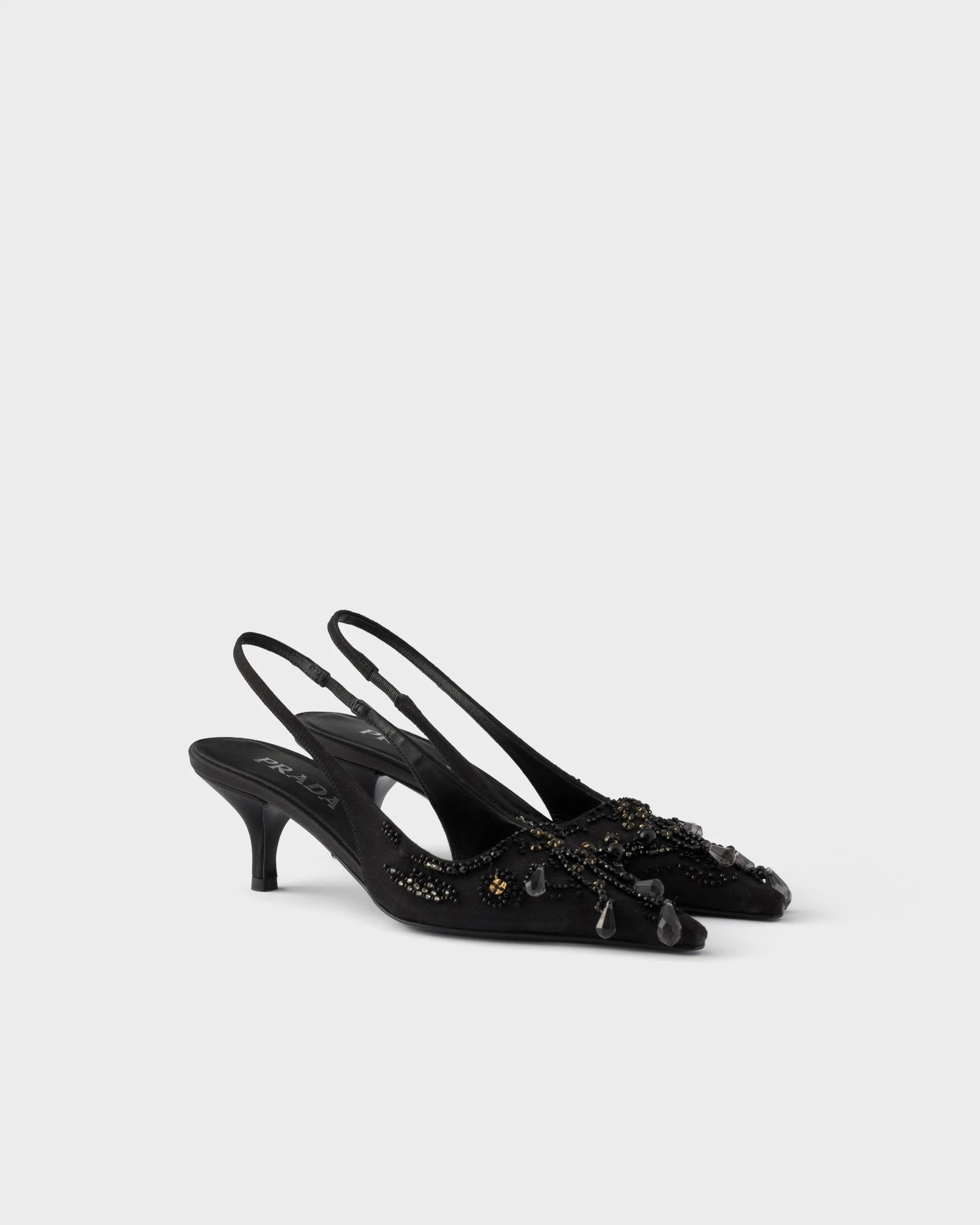 Embroidered satin slingback pumps - 1