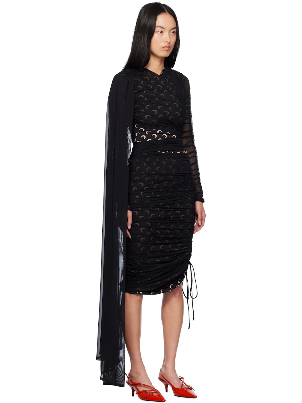 Black Jersey Draped Midi Dress - 2