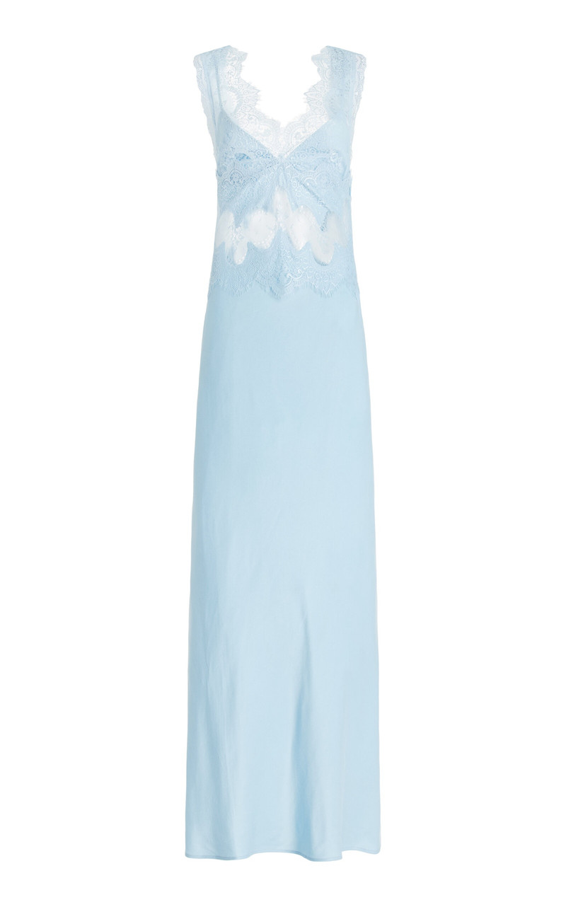Exclusive Visions Lace-Trimmed Satin Midi Dress blue 1