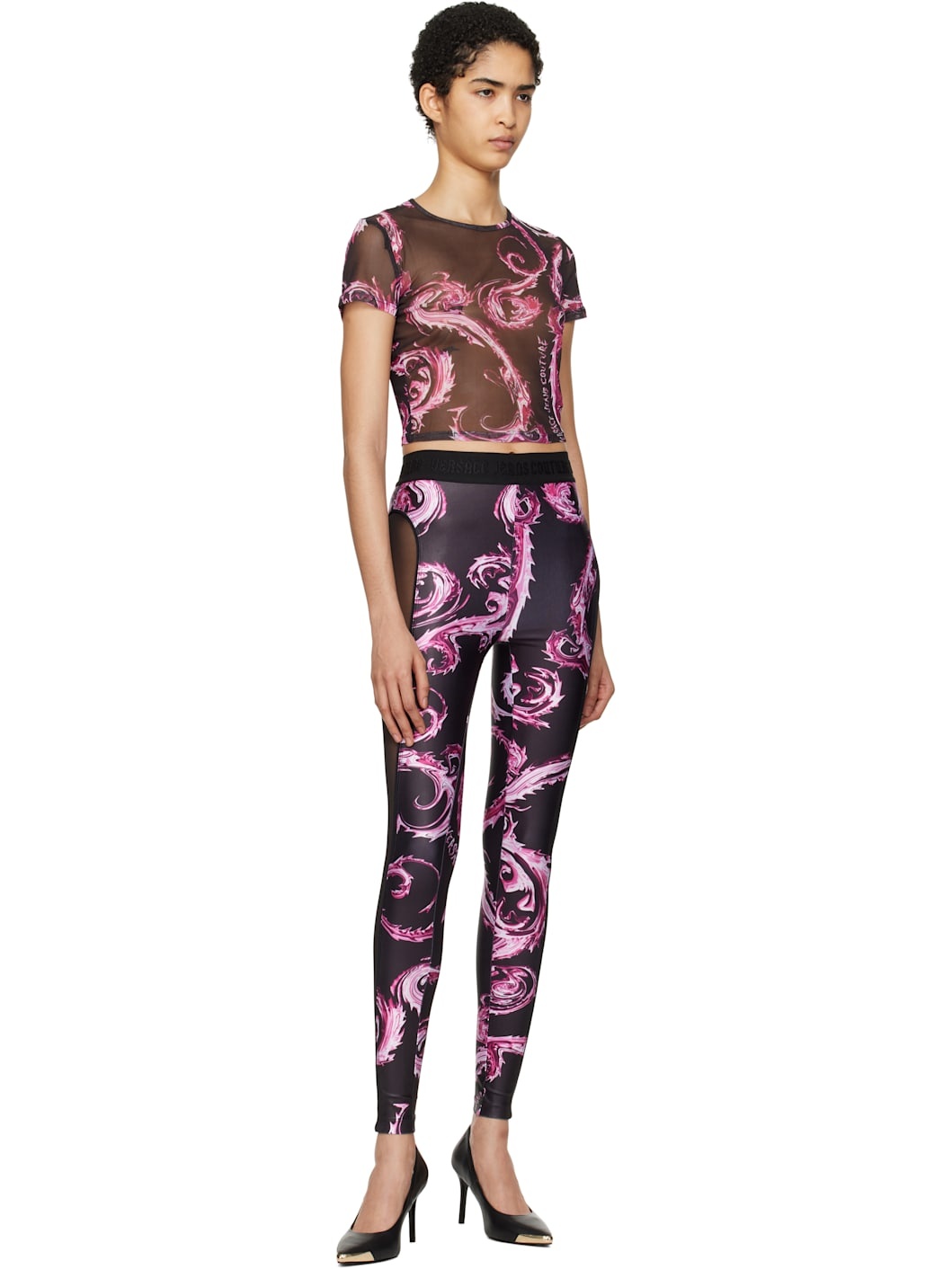 Black Chromo Couture Mesh Paneled Leggings - 4