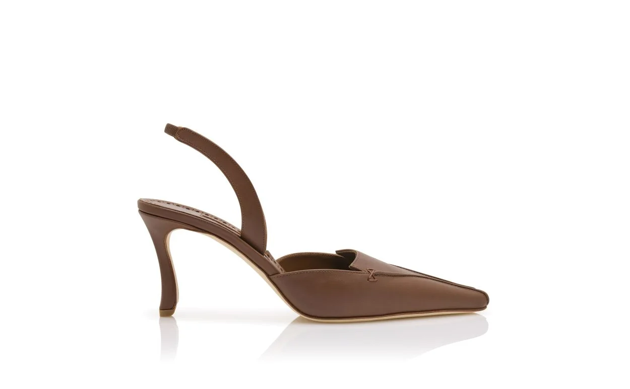 Brown Calf Leather Slingback Pumps - 1