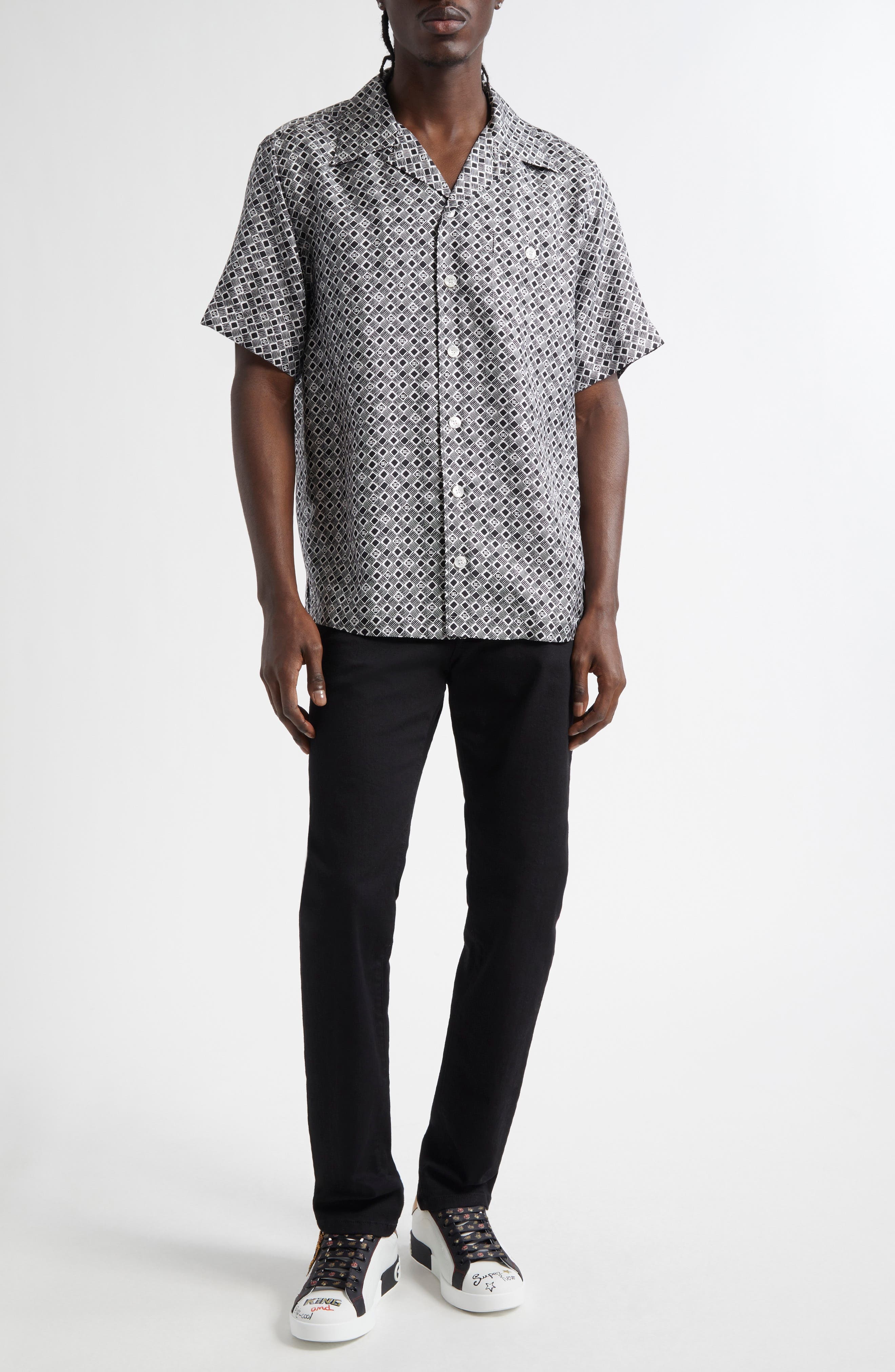 Dolce&Gabbana Logo Jacquard Silk Camp Shirt in Cravatteria Nero at Nordstrom - 2