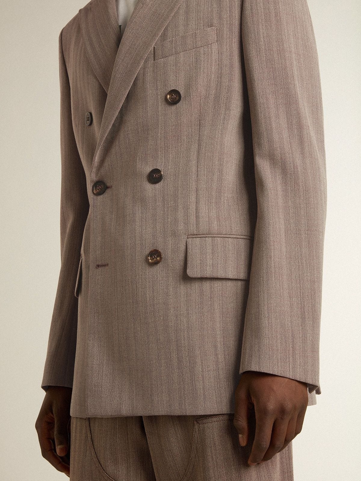 Men's beige chevron wool blend double-breasted blazer - 6
