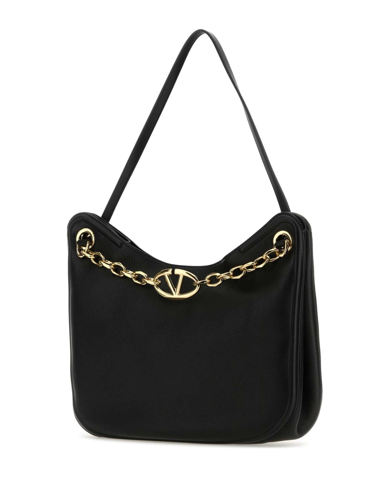 Black Leather Vlogo Moon Shopping Bag - 2