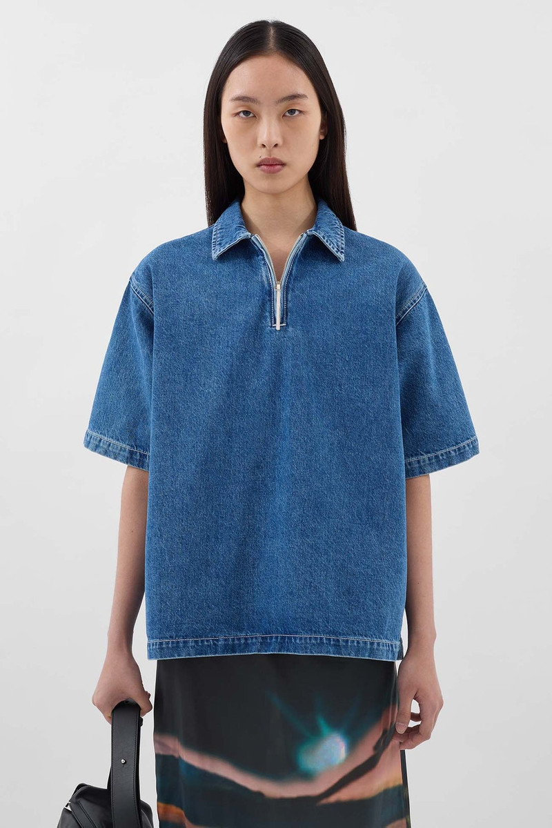 SUNNEI SHORTSLEEVE POLO SHIRT / light washed denim outlook