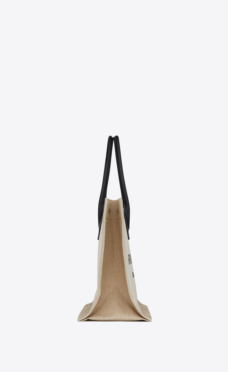 rive gauche small tote bag in linen and leather 4