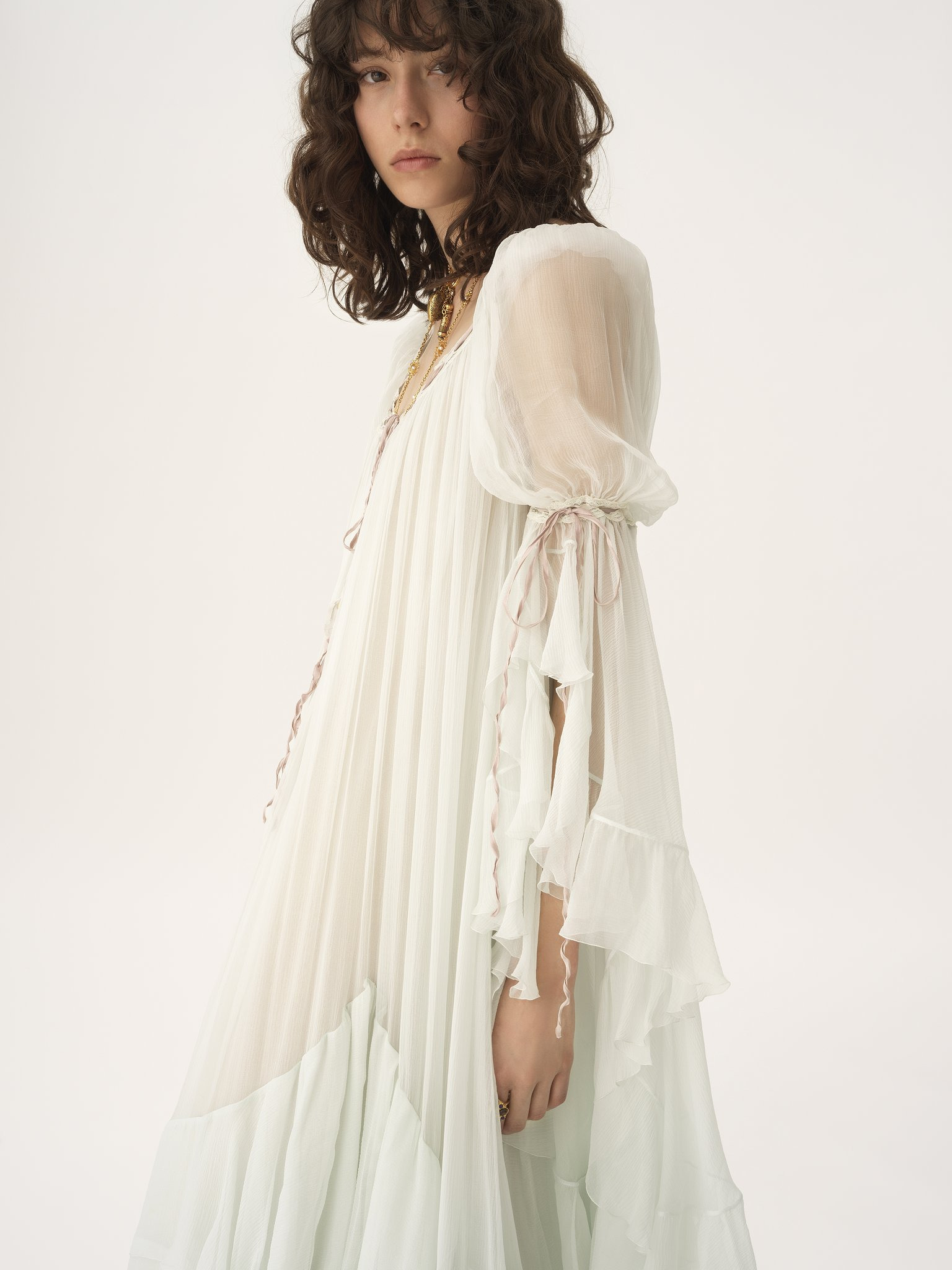 OVERSIZED LONG RUFFLED DRESS IN SILK MOUSSELINE - 8