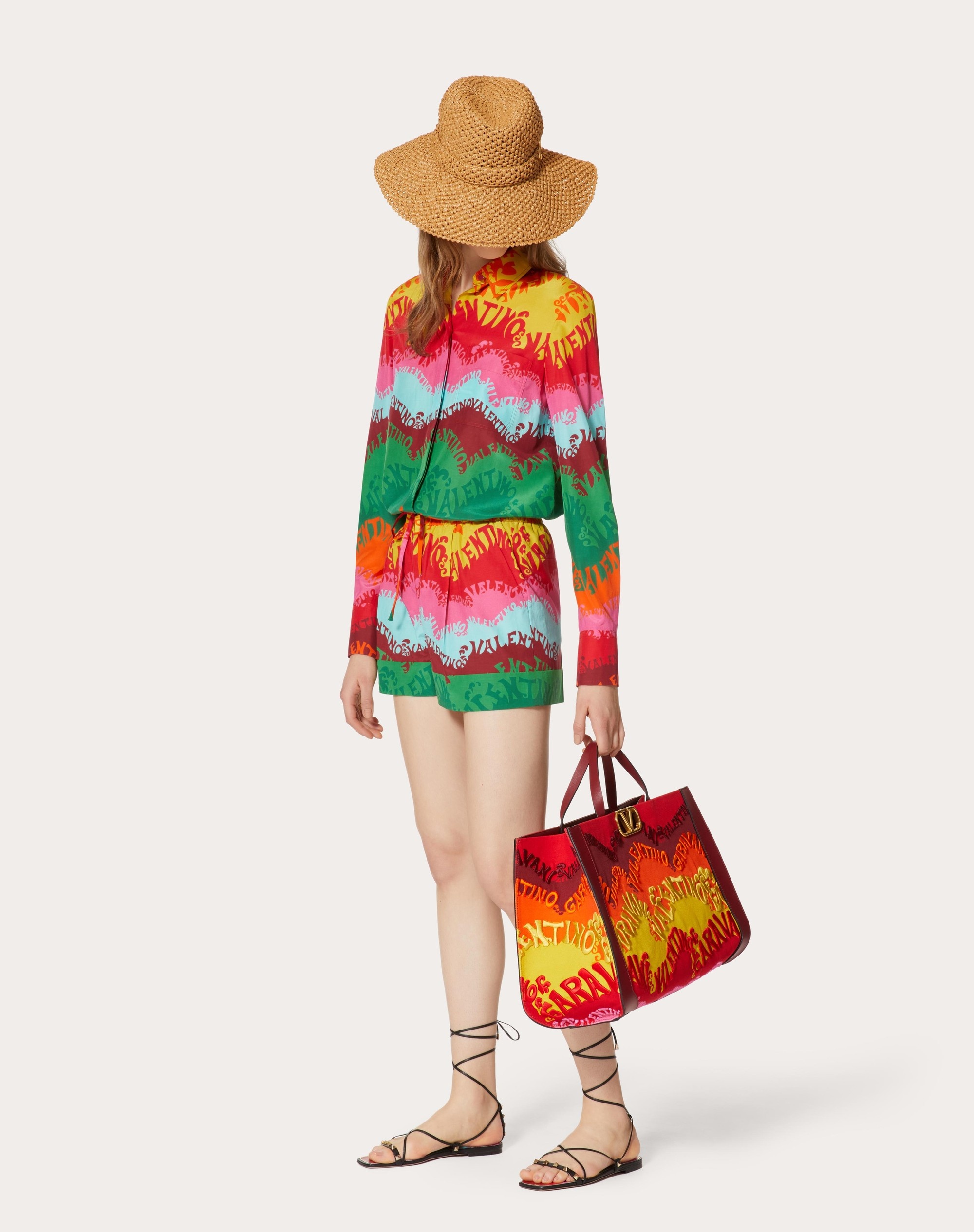 VALENTINO WAVES MULTICOLOR PRINT POPLIN SHORTS - 2